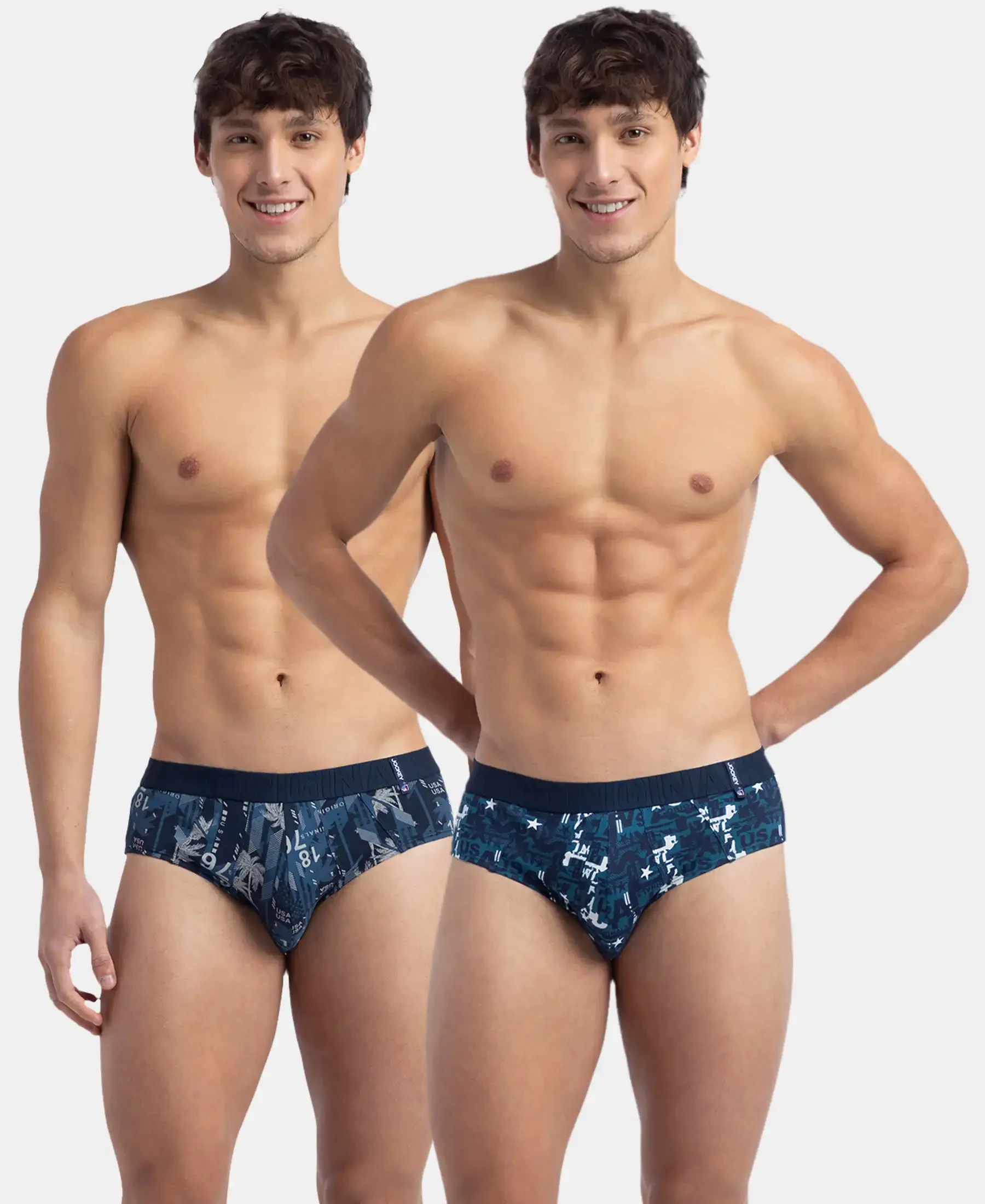 Super Combed Cotton Printed Brief with Ultrasoft Waistband - Navy & Seaport Teal (Pack of 2) - Image 5