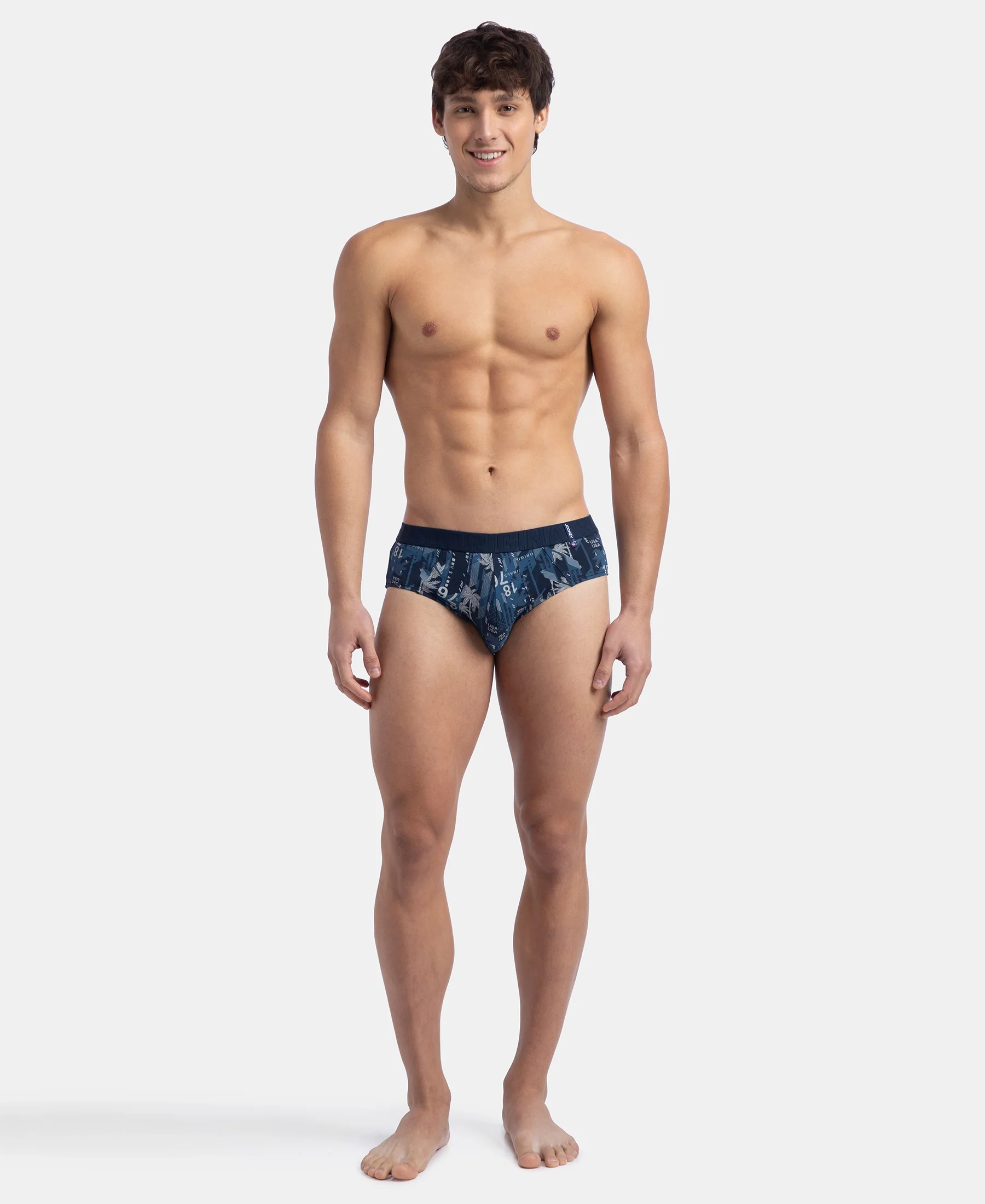 Super Combed Cotton Printed Brief with Ultrasoft Waistband - Navy - Image 4