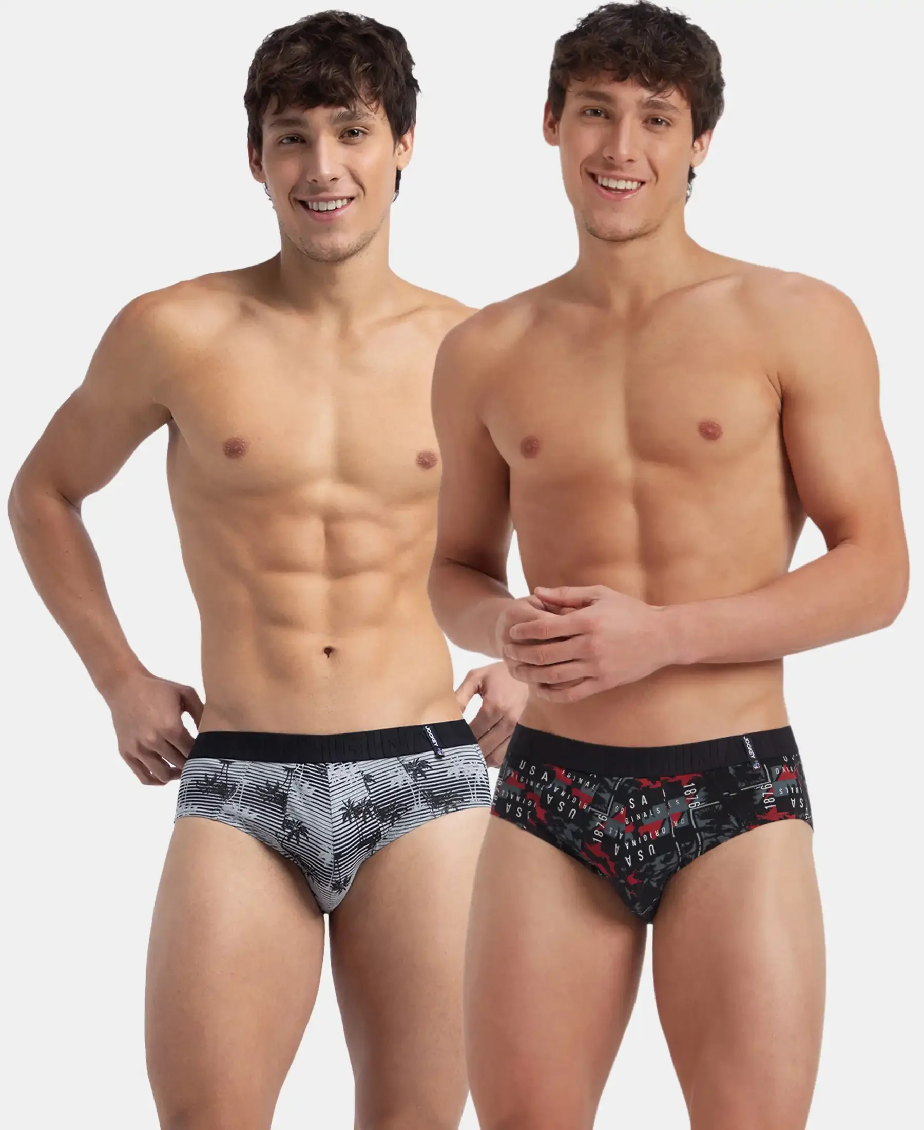 Super Combed Cotton Printed Brief with Ultrasoft Waistband - Nickle & Black (Pack of 2)