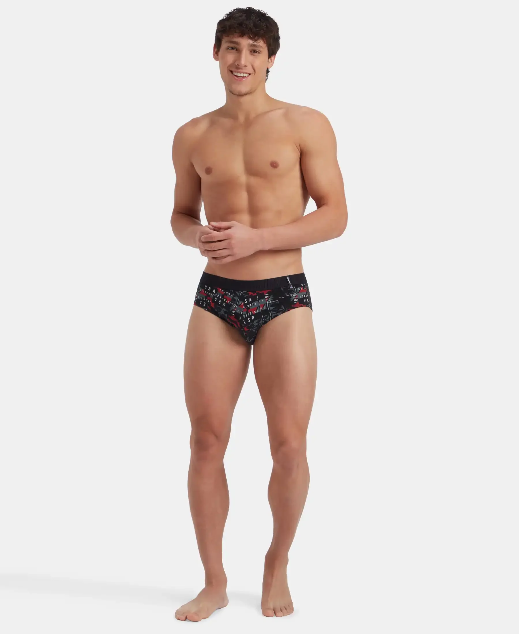 Super Combed Cotton Printed Brief with Ultrasoft Waistband - Nickle & Black (Pack of 2) - Image 10