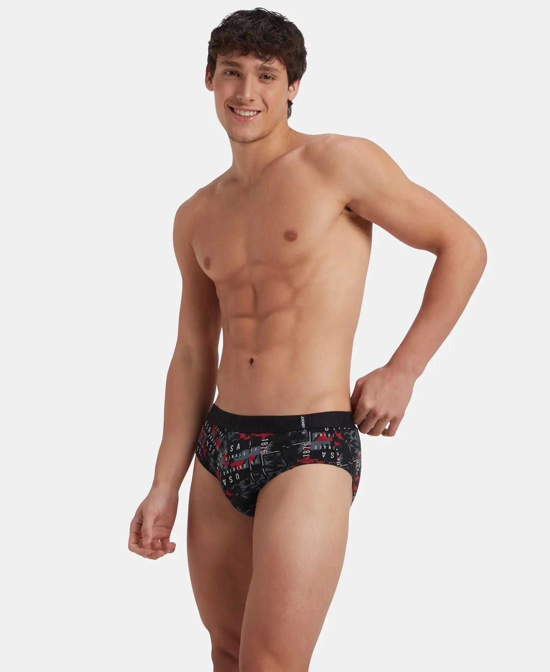 Super Combed Cotton Printed Brief with Ultrasoft Waistband - Nickle & Black (Pack of 2) - Image 14