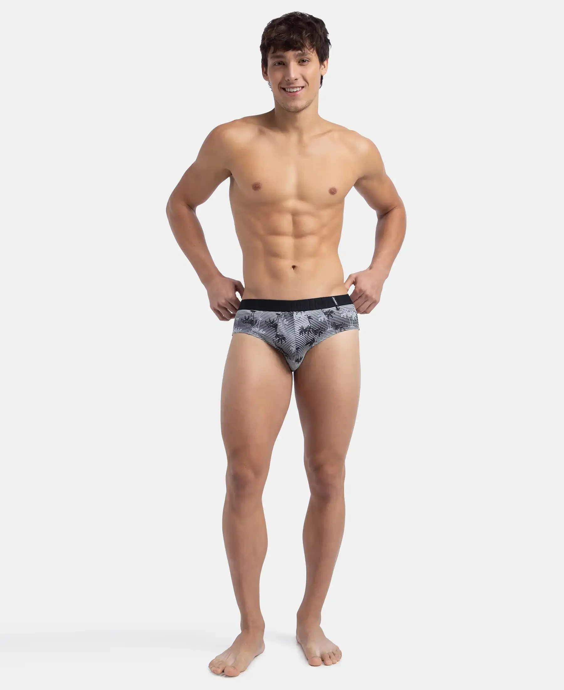 Super Combed Cotton Printed Brief with Ultrasoft Waistband - Nickle & Black (Pack of 2) - Image 15