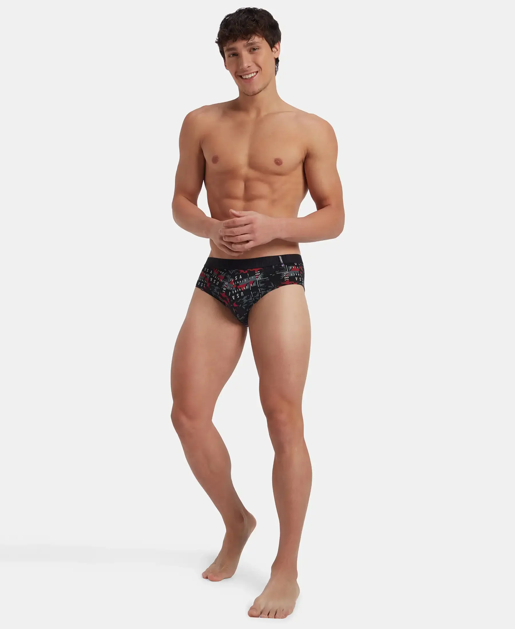 Super Combed Cotton Printed Brief with Ultrasoft Waistband - Nickle & Black (Pack of 2) - Image 16