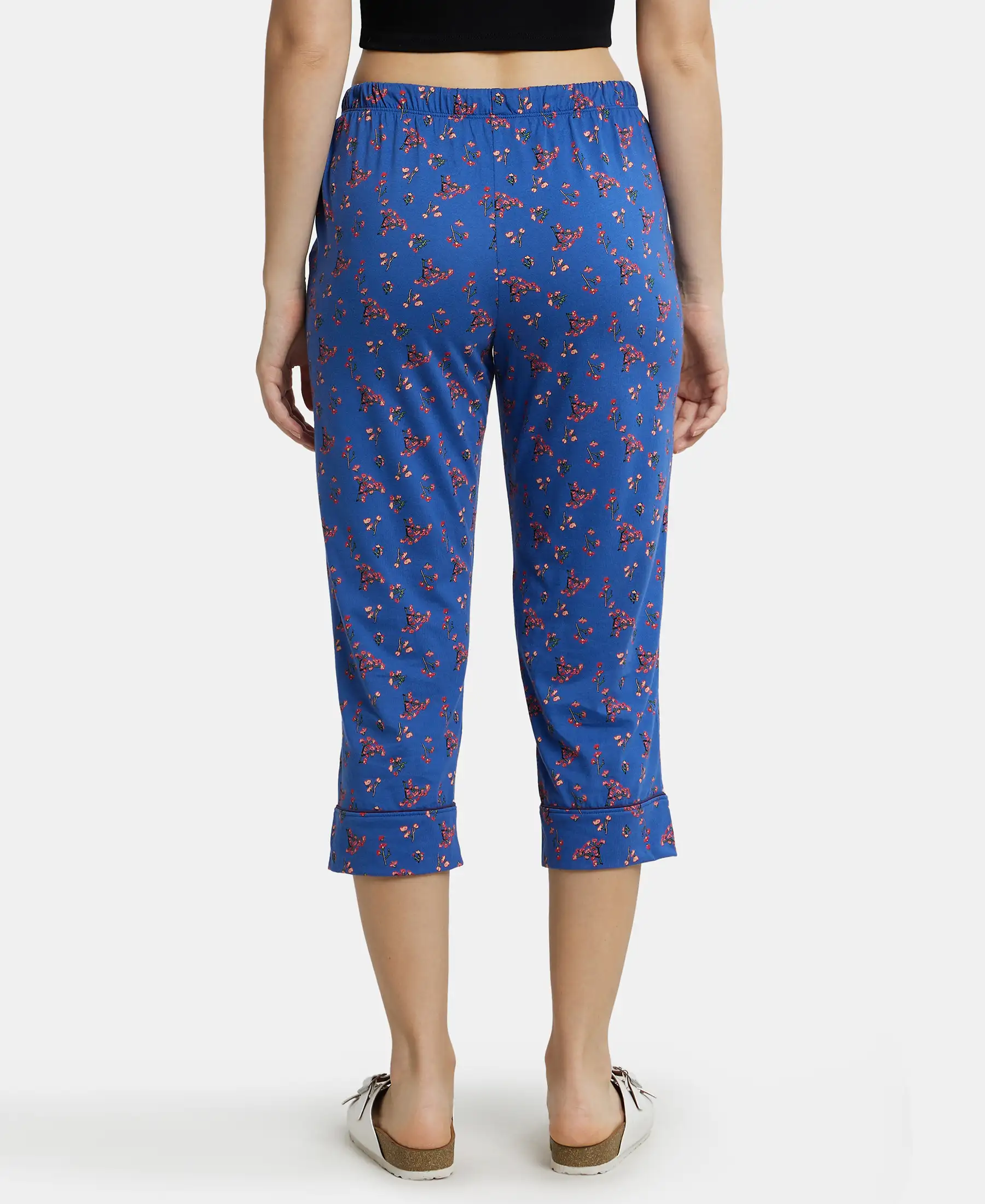 Super Combed Cotton Printed Elastane Slim Fit Capri with Ultrasoft Waistband - Blue Quartz - Image 3