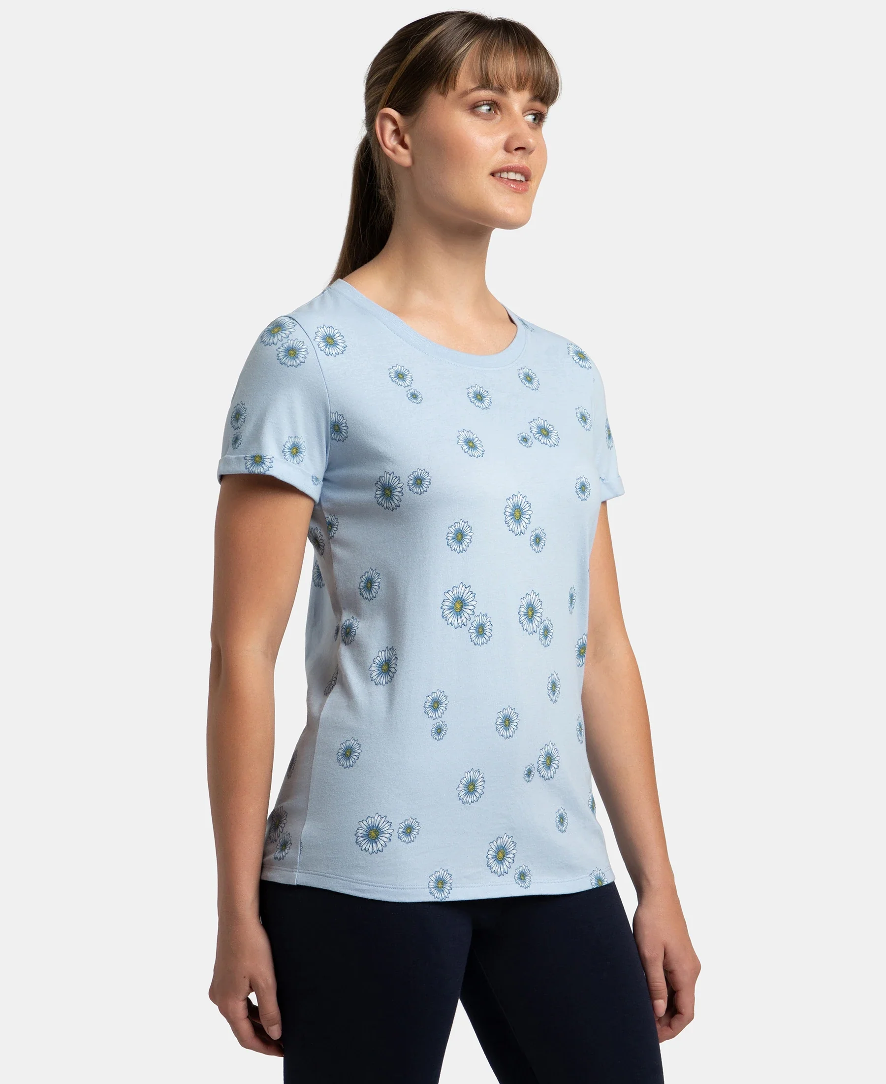 Super Combed Cotton Relaxed Fit Printed Half Sleeve T-Shirt - Chambray Blue - Image 2