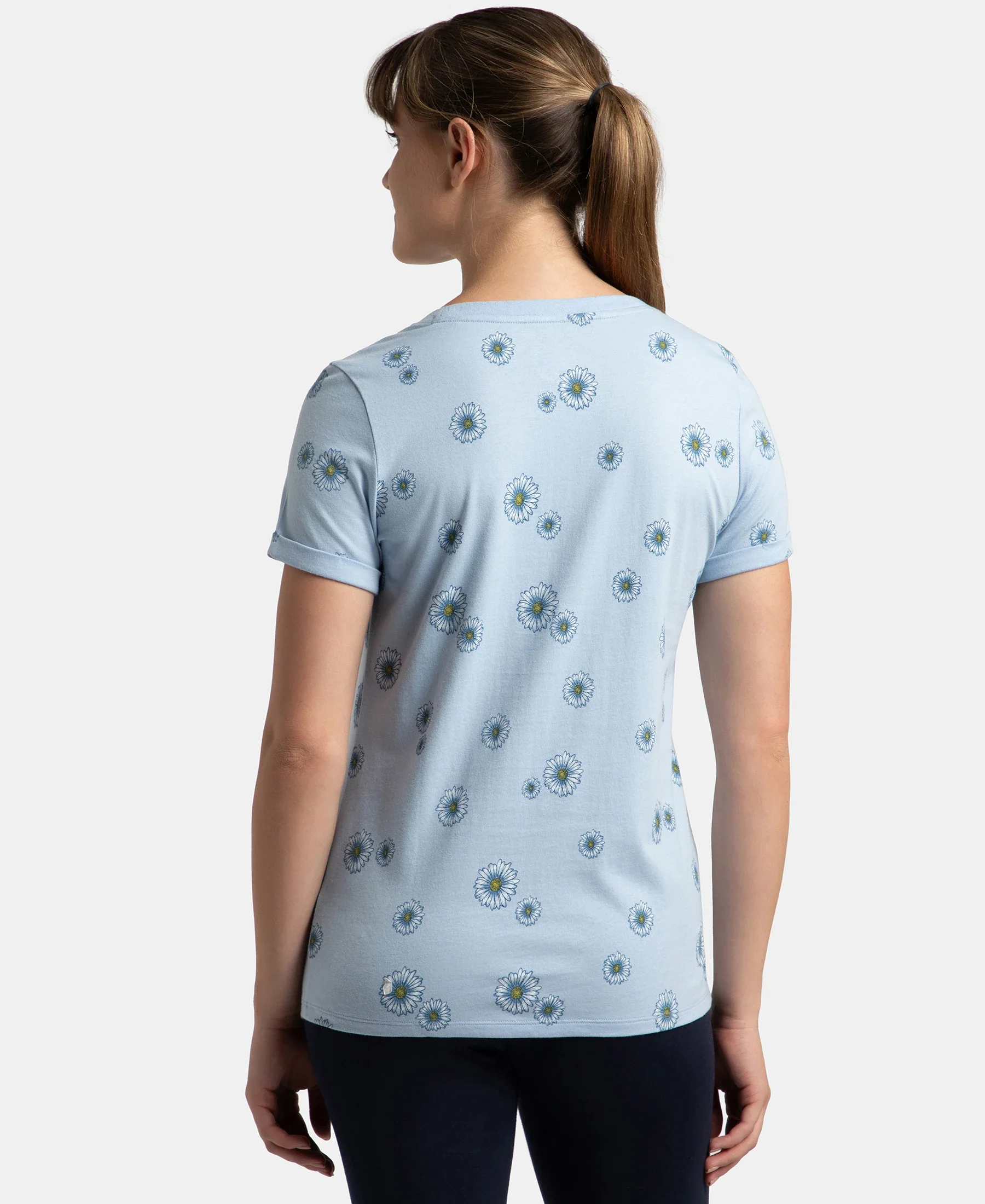 Super Combed Cotton Relaxed Fit Printed Half Sleeve T-Shirt - Chambray Blue - Image 3