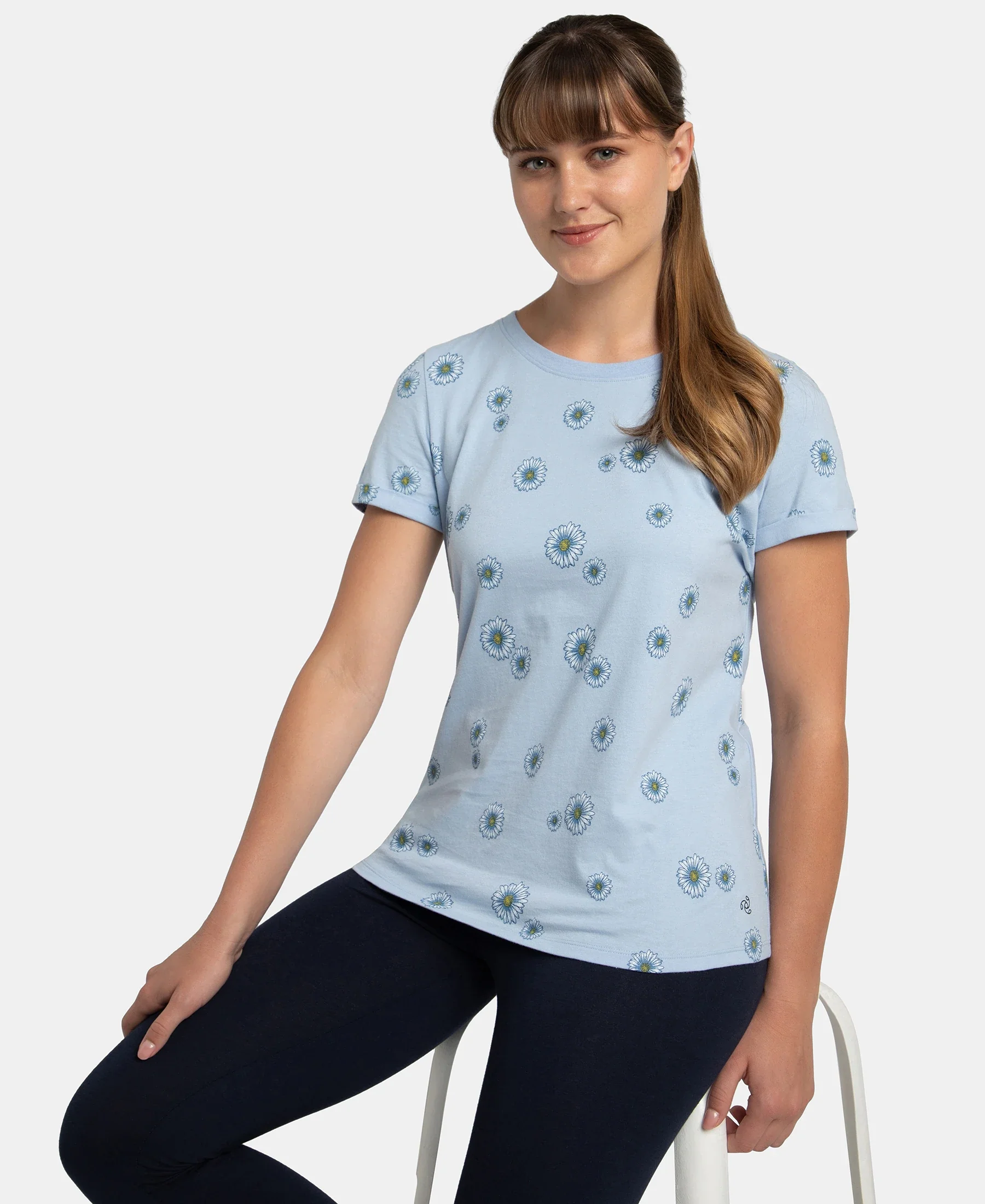 Super Combed Cotton Relaxed Fit Printed Half Sleeve T-Shirt - Chambray Blue - Image 5