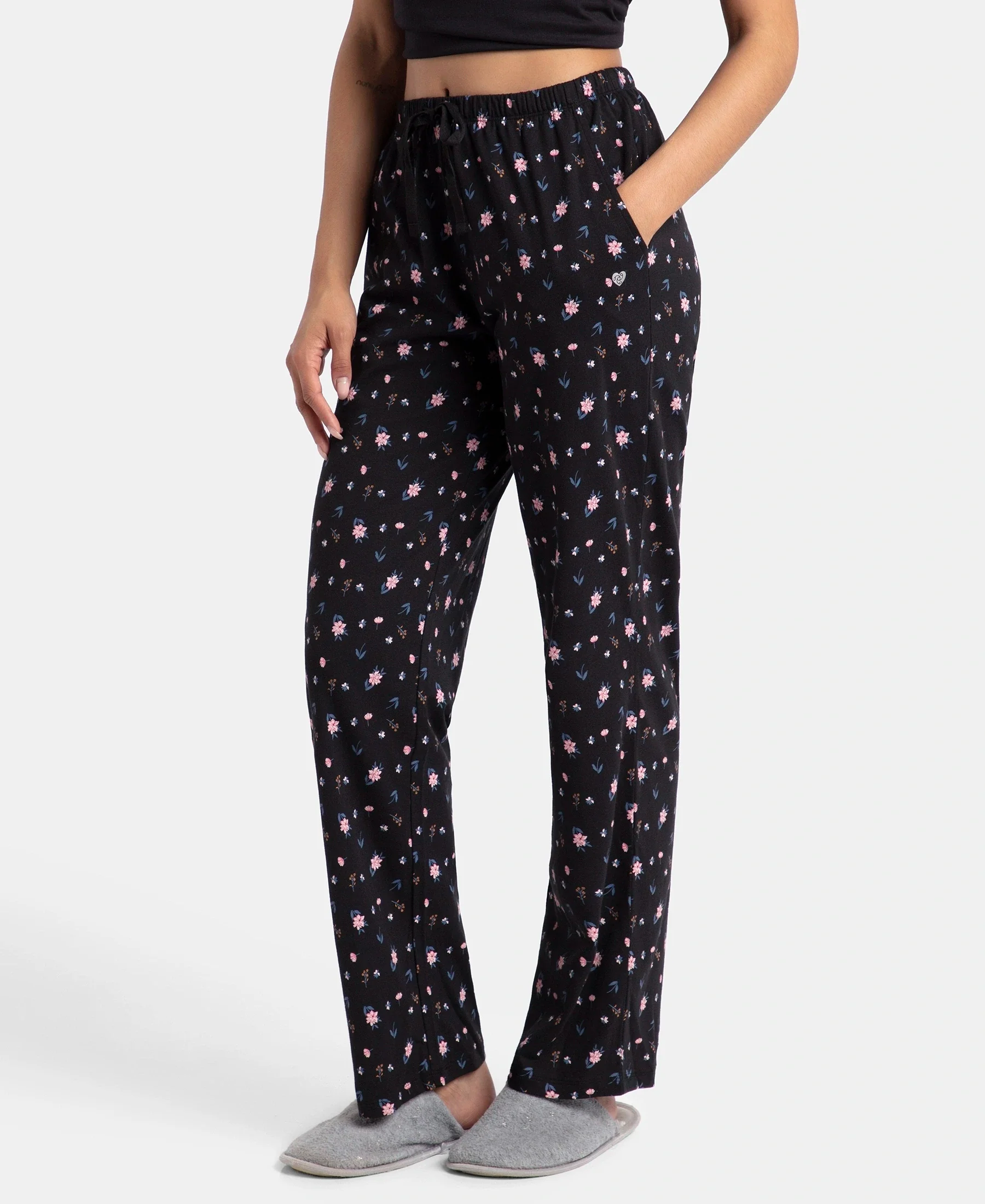 Super Combed Cotton Printed Pyjama with Side Pockets - Black - Image 2