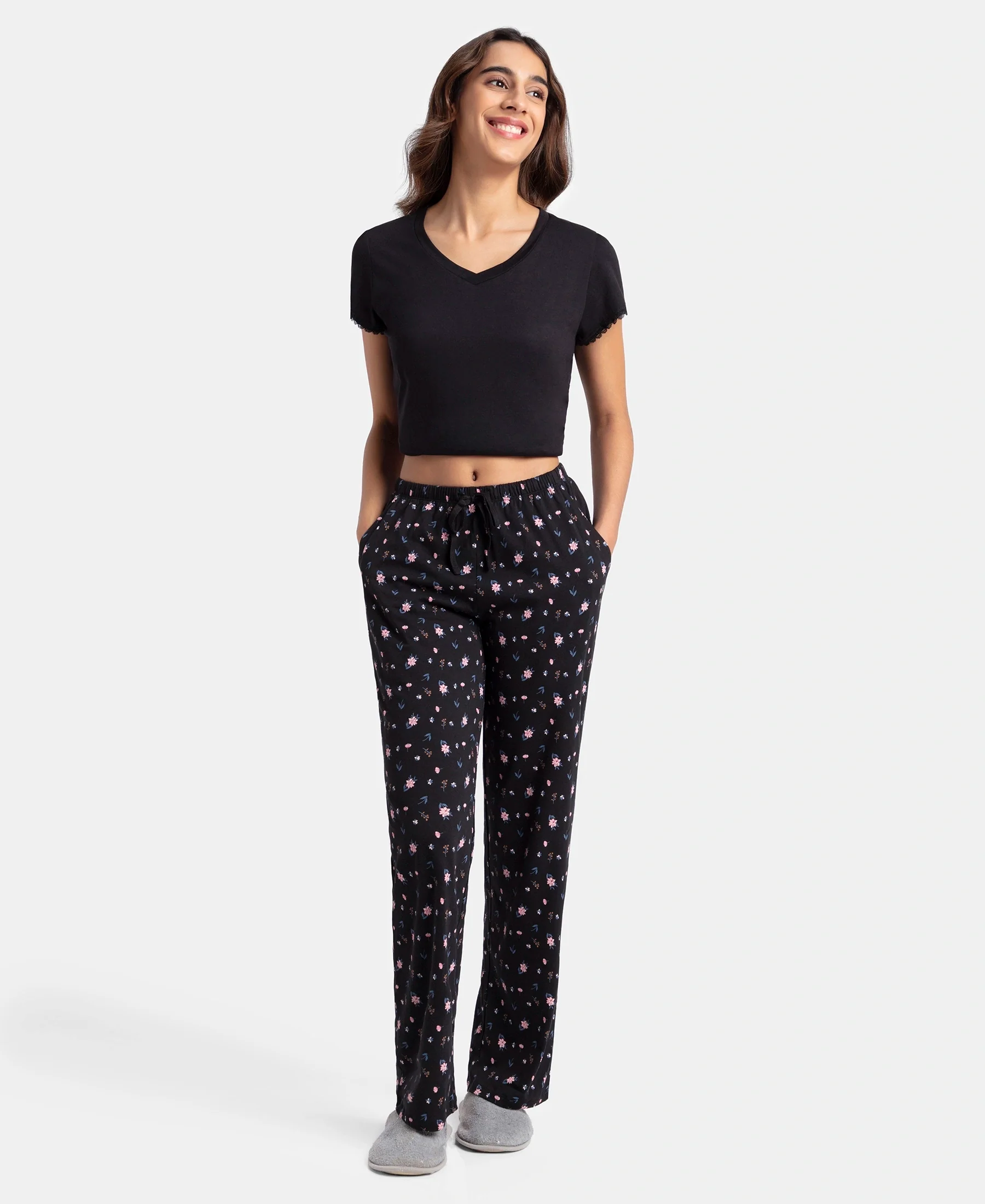 Super Combed Cotton Printed Pyjama with Side Pockets - Black - Image 4