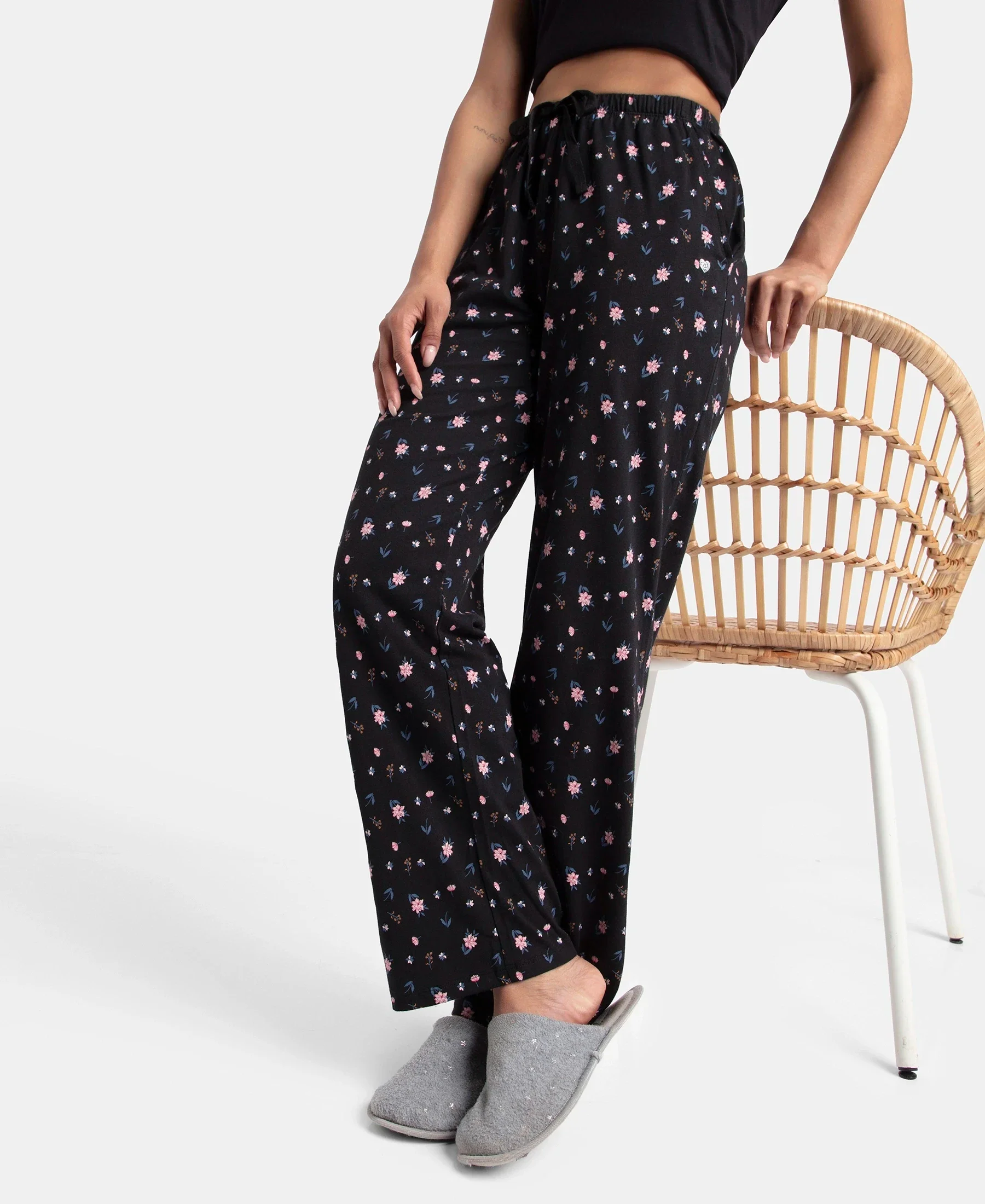 Super Combed Cotton Printed Pyjama with Side Pockets - Black - Image 5