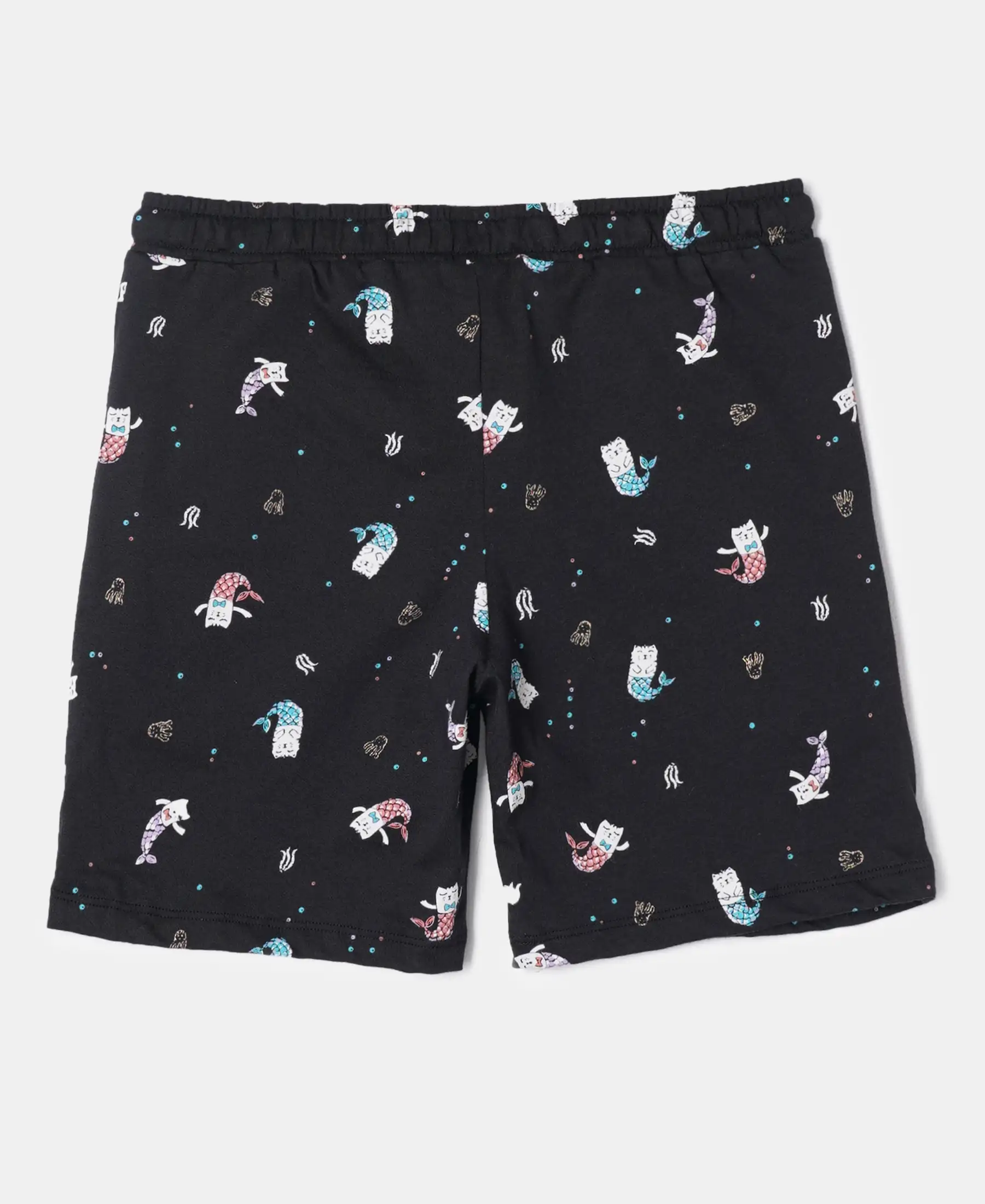 Girl's Super Combed Cotton Printed Shorts - Black Printed - Image 2