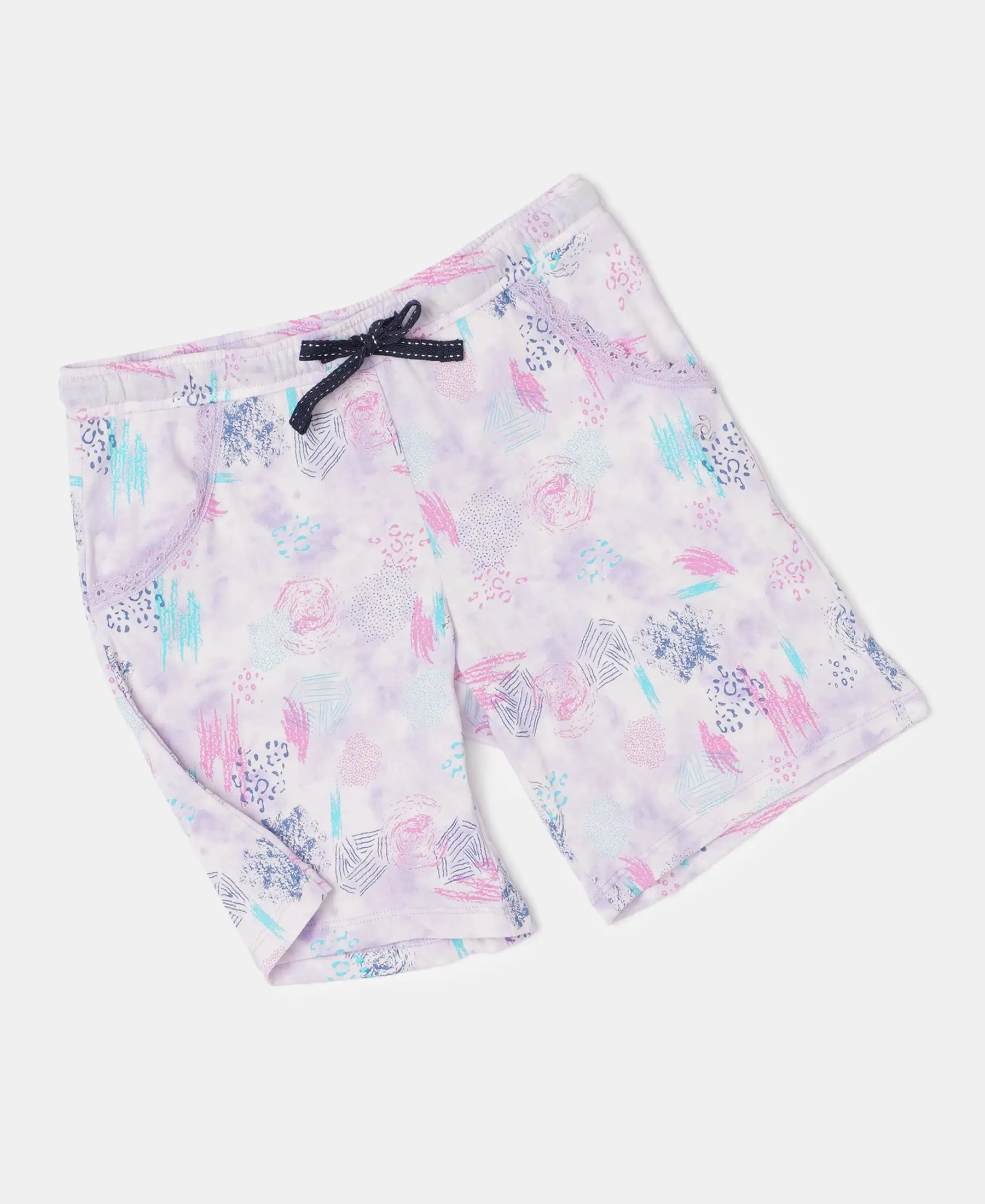 Girl's Super Combed Cotton Printed Shorts - Lavendula - Image 4