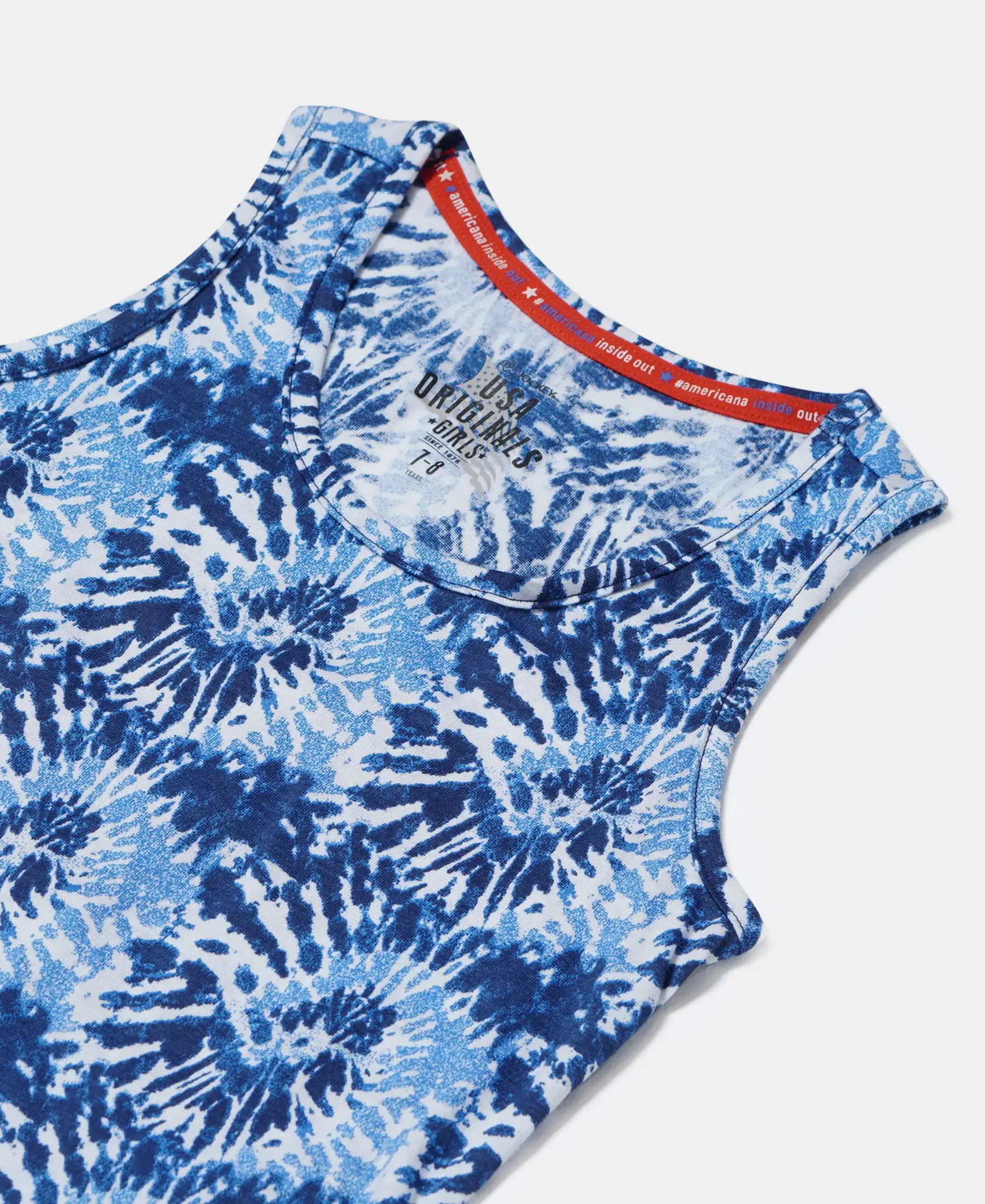 Girl's Super Combed Cotton Printed Tank Top - Imperial Blue Printed - Image 3