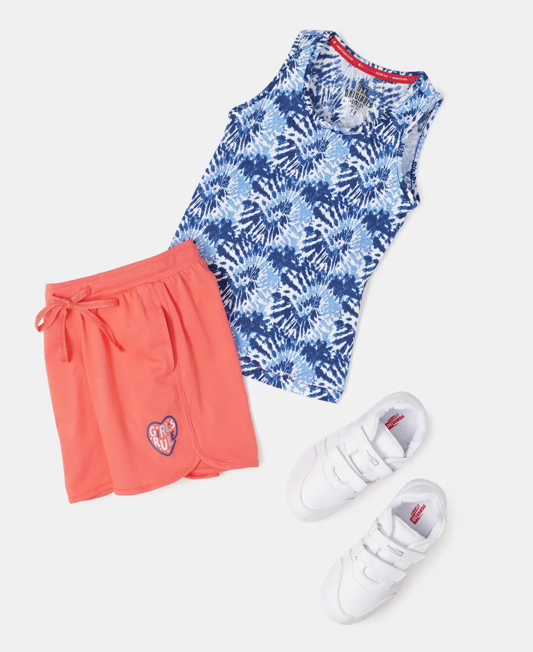 Girl's Super Combed Cotton Printed Tank Top - Imperial Blue Printed - Image 4