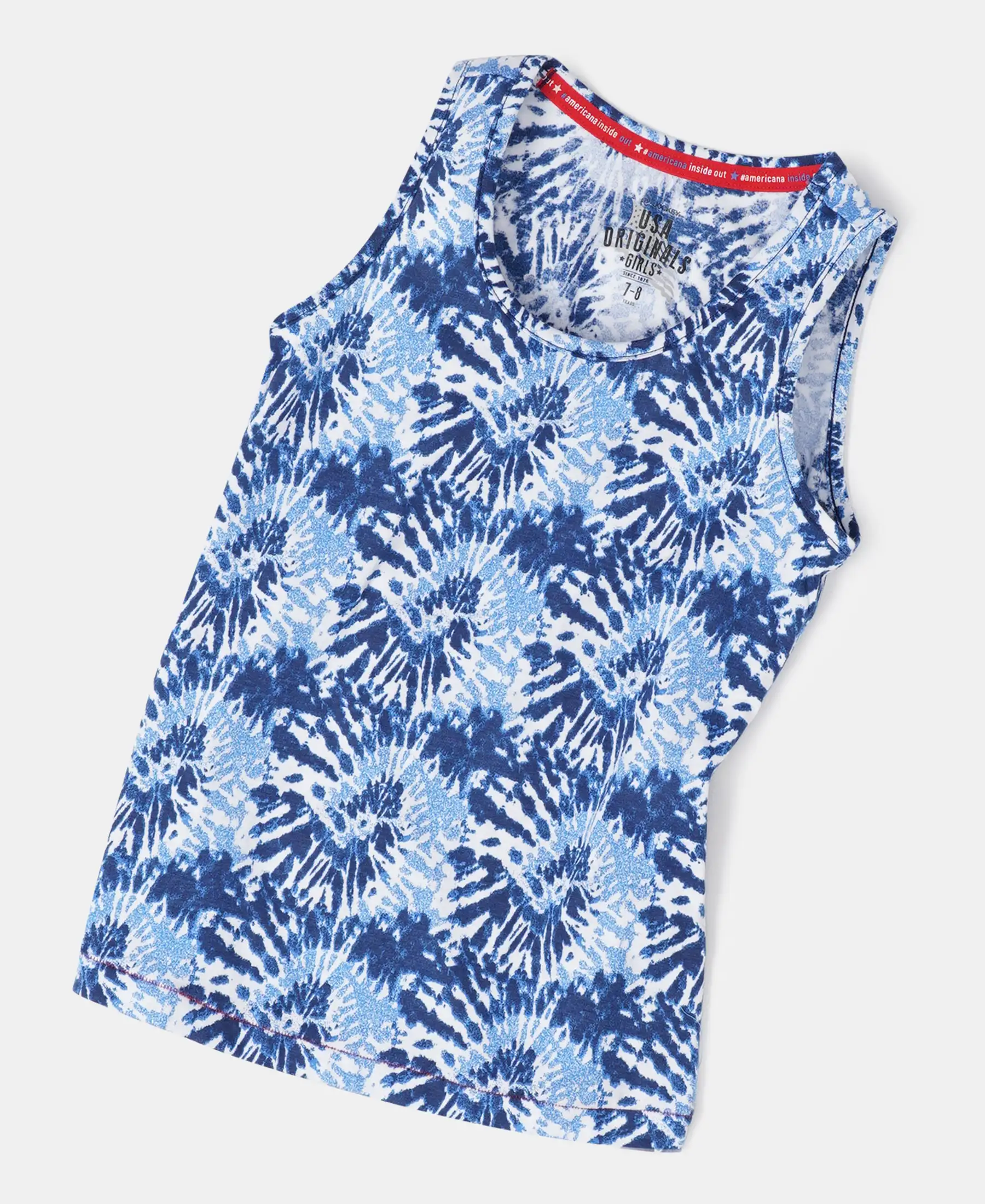 Girl's Super Combed Cotton Printed Tank Top - Imperial Blue Printed - Image 5