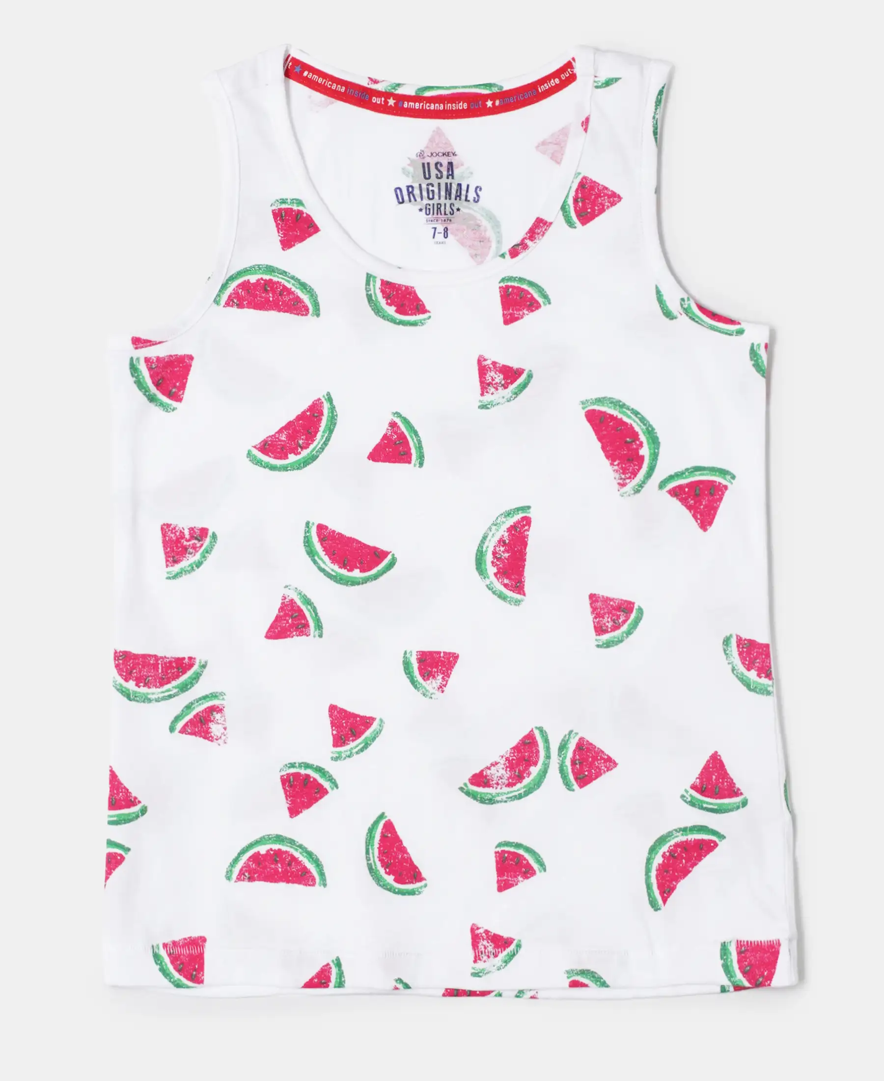 Girl's Super Combed Cotton Printed Tank Top - White Printed