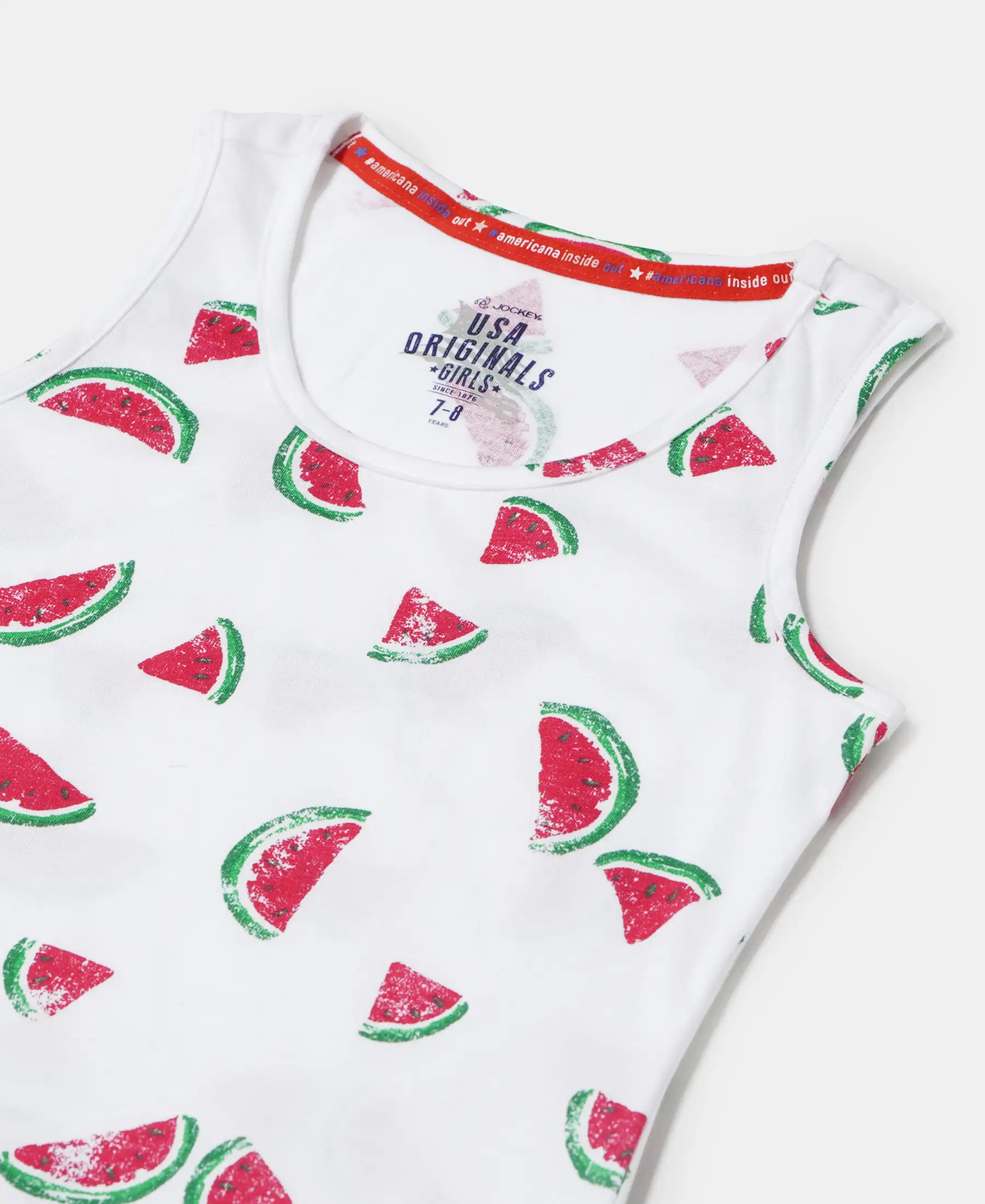 Girl's Super Combed Cotton Printed Tank Top - White Printed - Image 3
