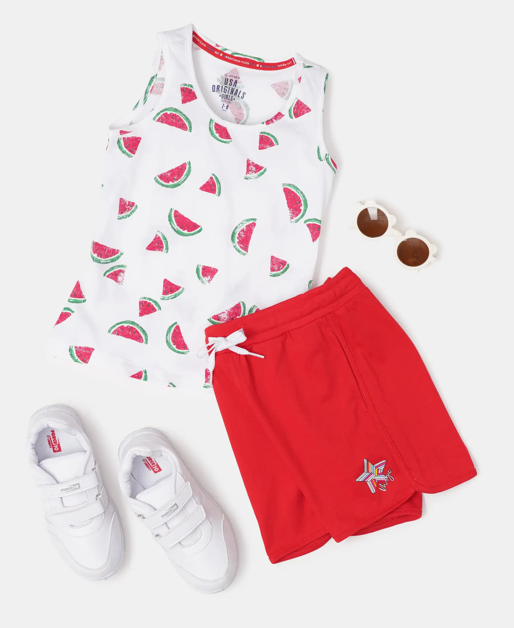 Girl's Super Combed Cotton Printed Tank Top - White Printed - Image 4