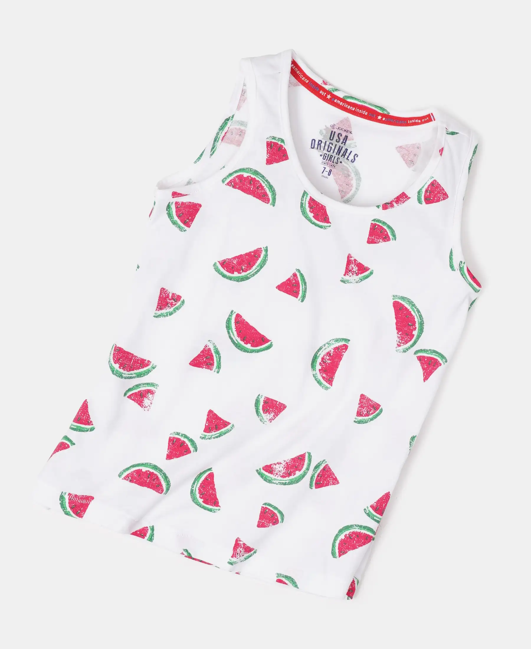 Girl's Super Combed Cotton Printed Tank Top - White Printed - Image 5
