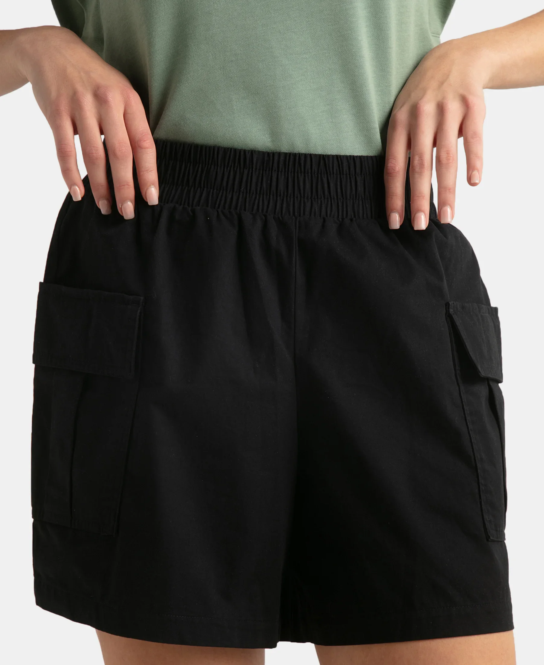 Super Combed Cotton Regular Fit Hybrid Cargo Shorts - Black - Image 7