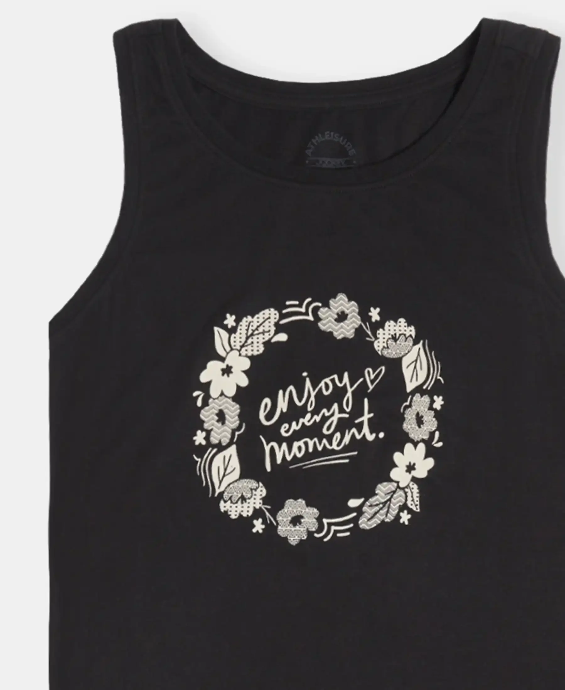 Super Combed Cotton Relaxed Fit Printed Racerback Styled Tank Top - Black - Image 9