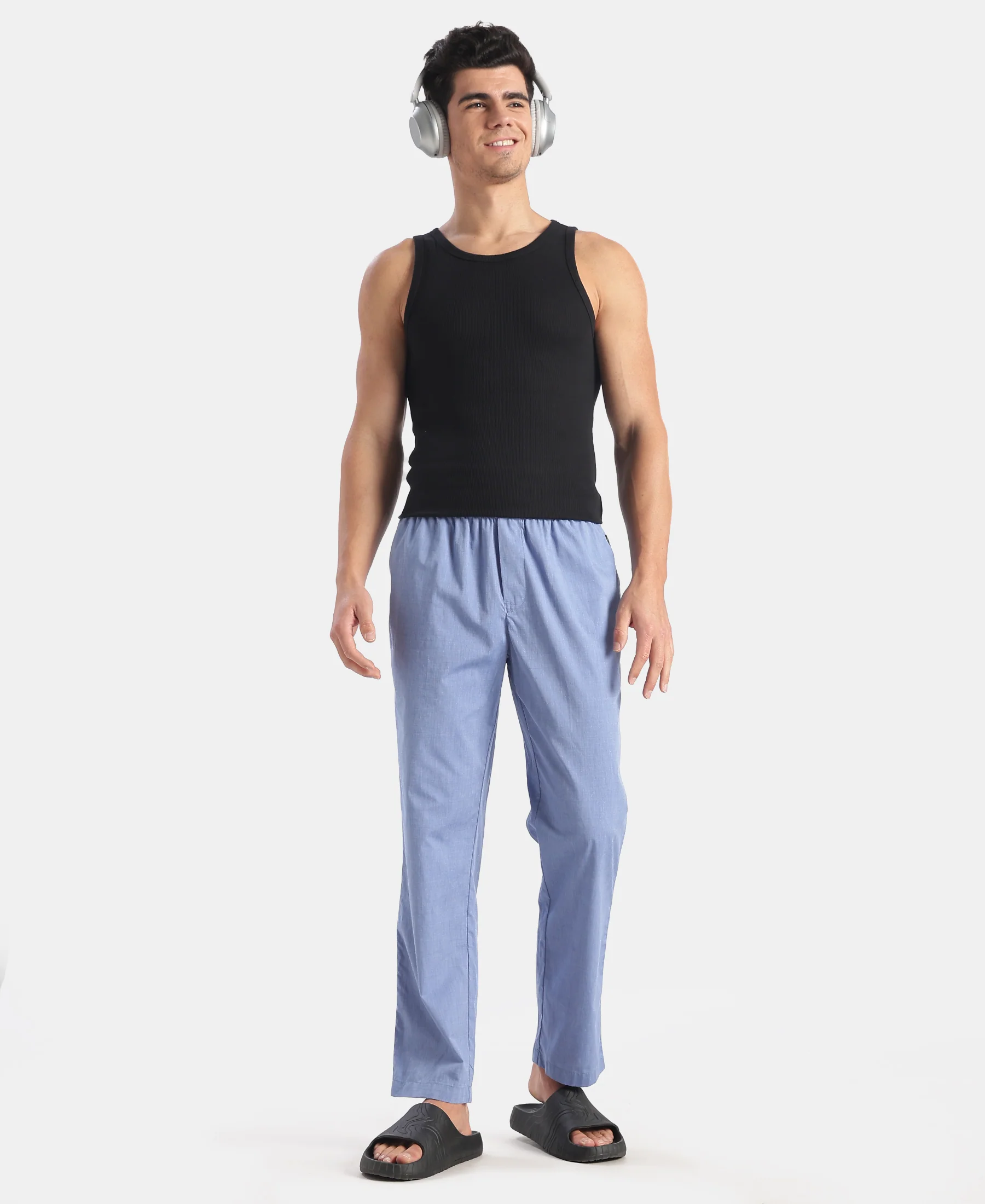 Super Combed Cotton Relaxed Fit Pyjama with Side Pockets - Blue Chambray - Image 4