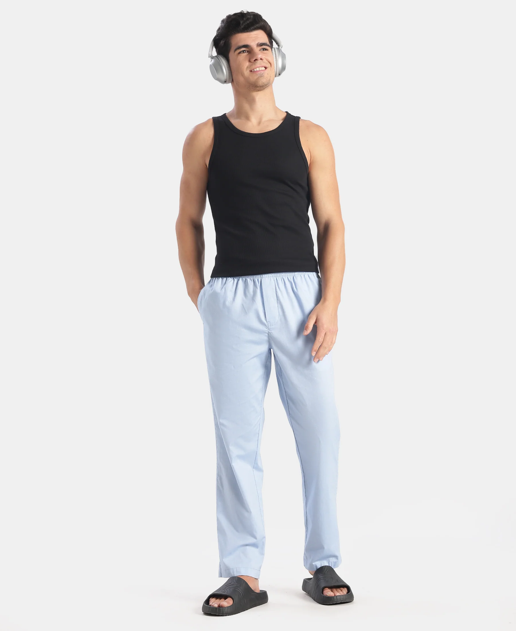Super Combed Cotton Relaxed Fit Pyjama with Side Pockets - Light Blue Chambray - Image 4