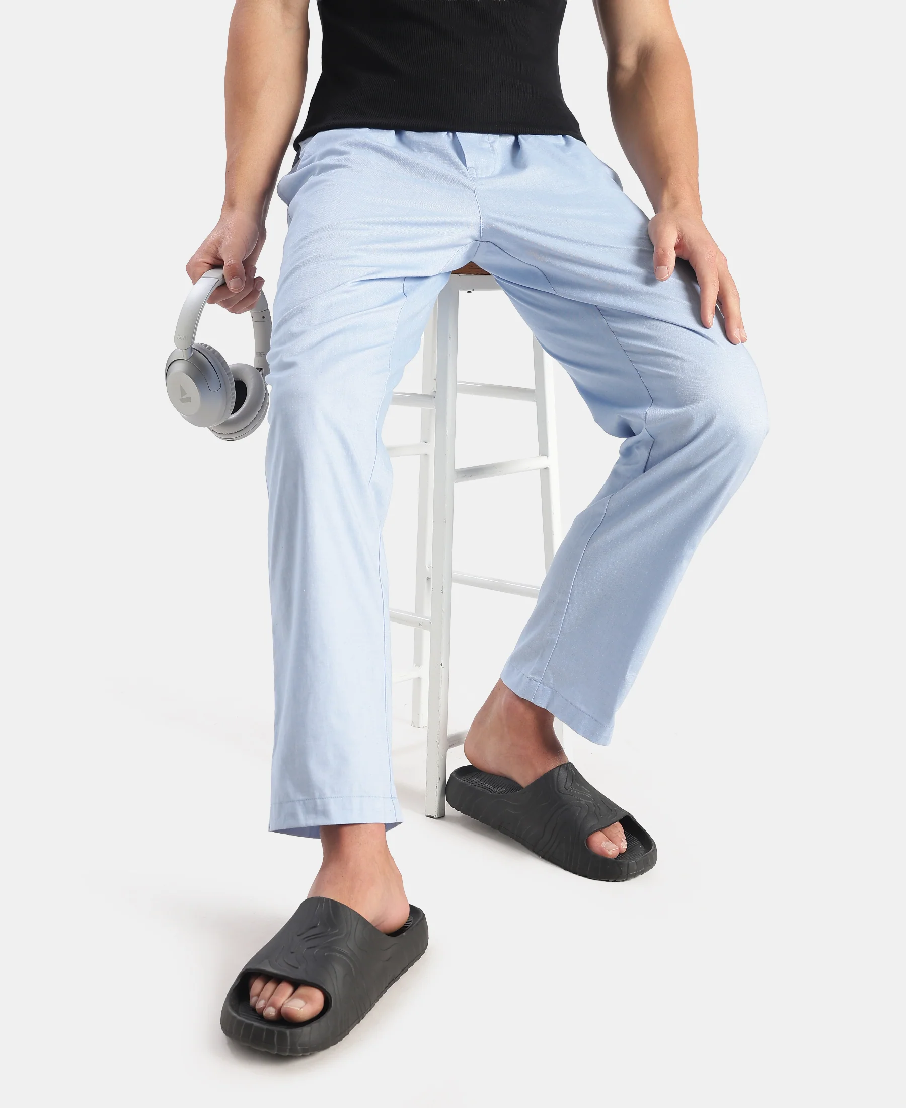 Super Combed Cotton Relaxed Fit Pyjama with Side Pockets - Light Blue Chambray - Image 5