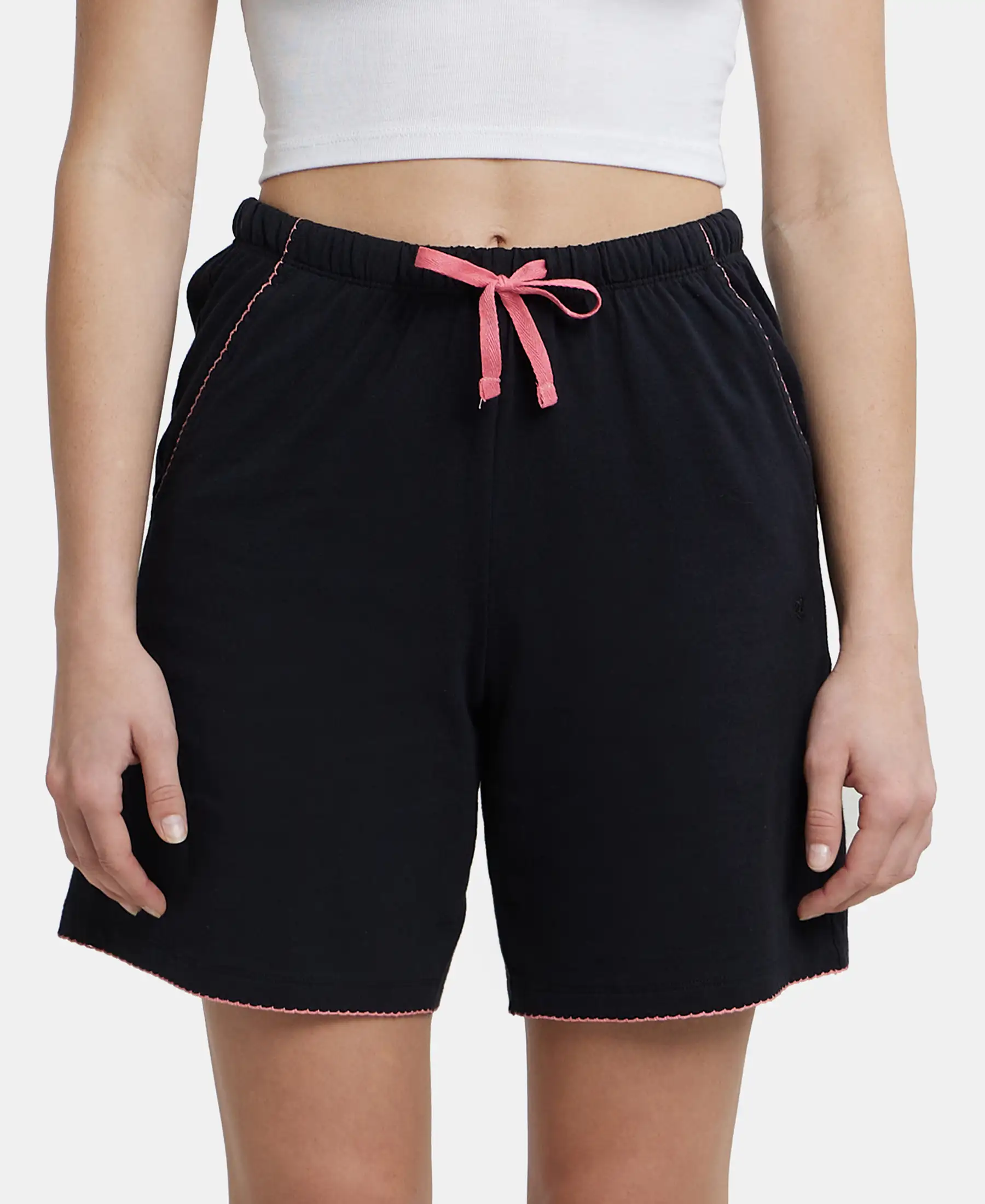 Super Combed Cotton Relaxed Fit Sleep Shorts with Convenient Side Pockets - Black