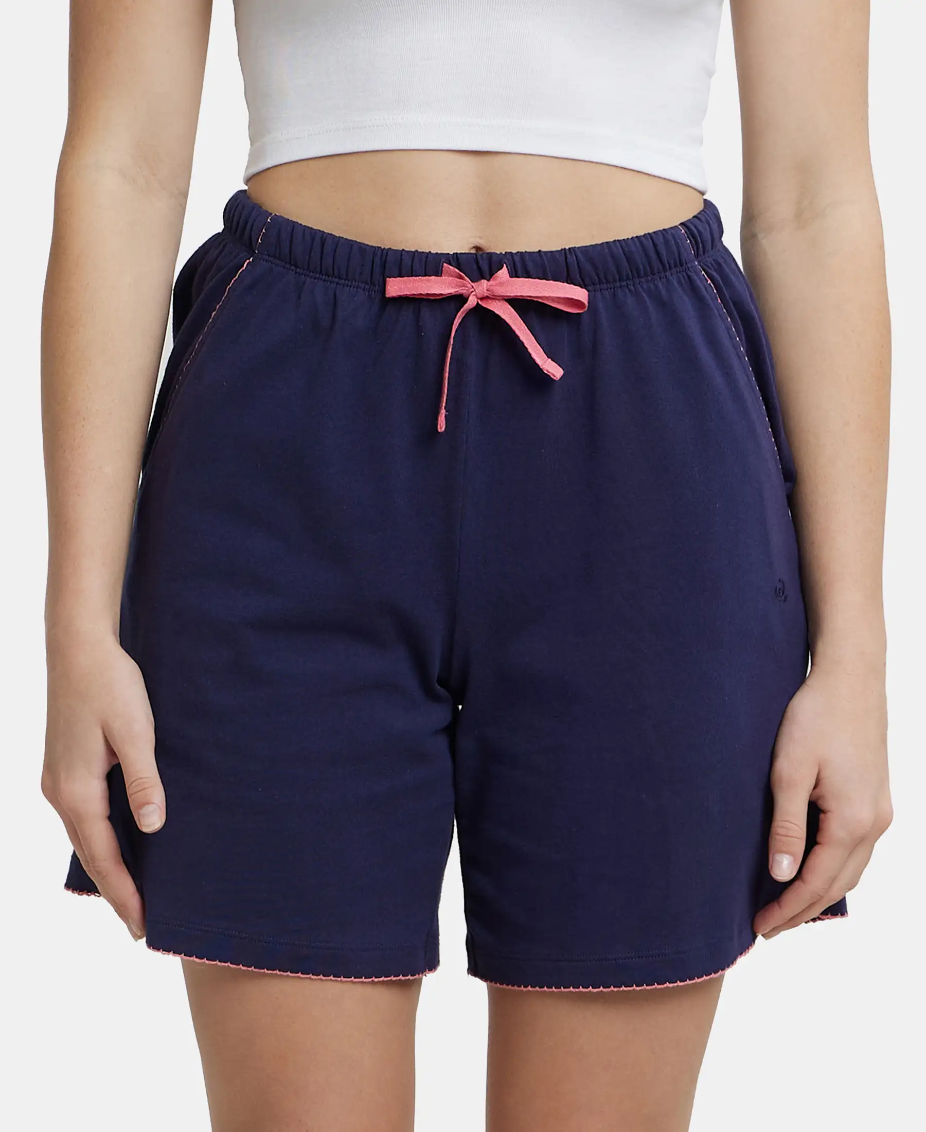 Super Combed Cotton Relaxed Fit Sleep Shorts with Convenient Side Pockets - Classic Navy