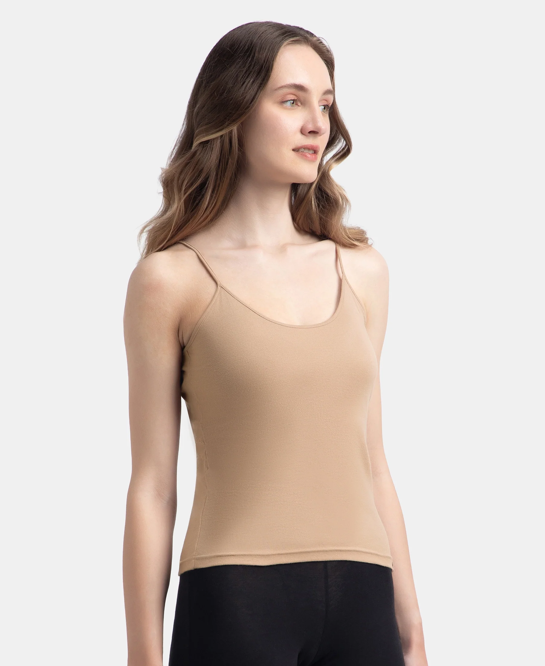 Super Combed Cotton Rib Camisole with Adjustable Straps and StayFresh Treatment - Almondine - Image 2
