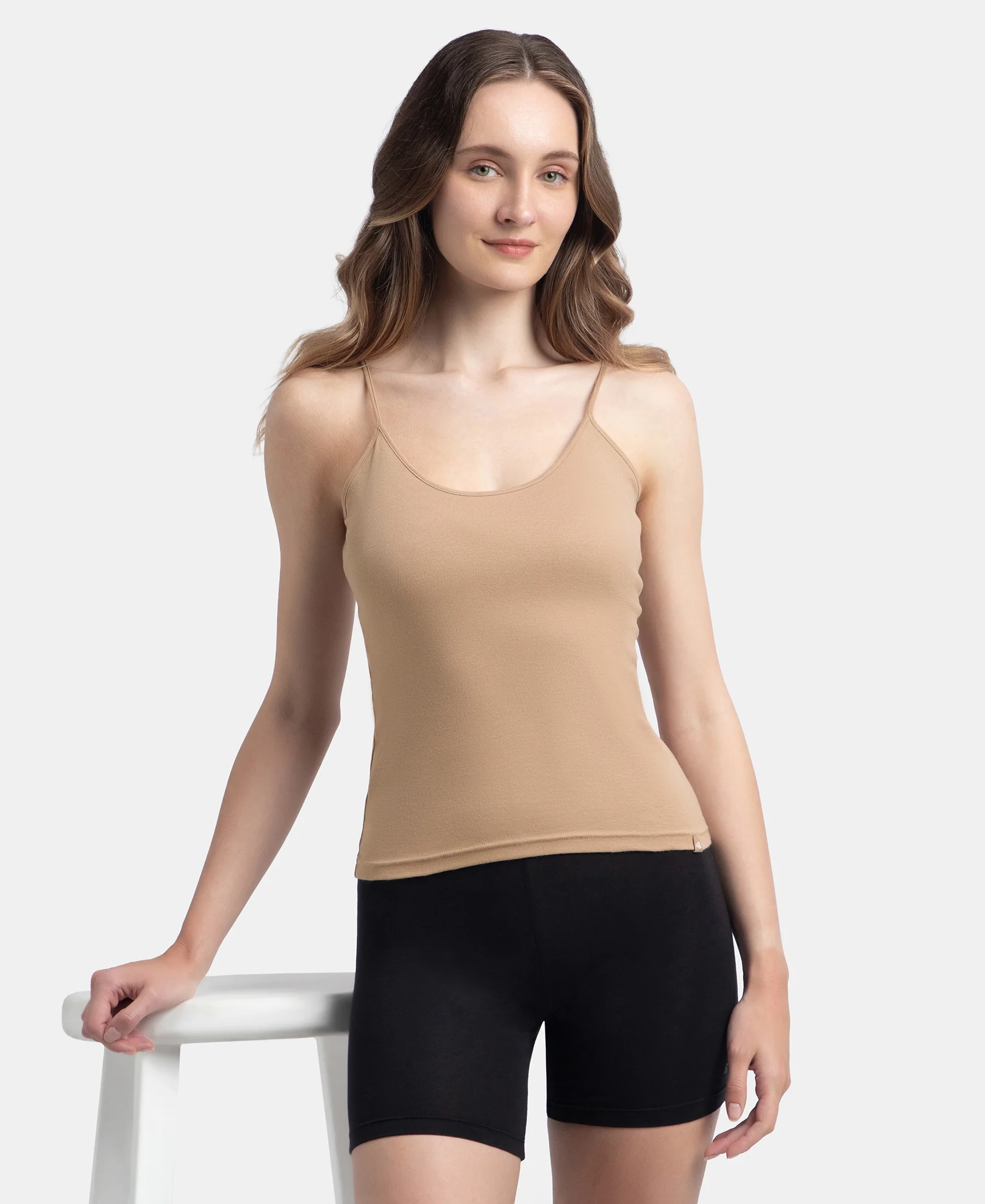 Super Combed Cotton Rib Camisole with Adjustable Straps and StayFresh Treatment - Almondine - Image 5