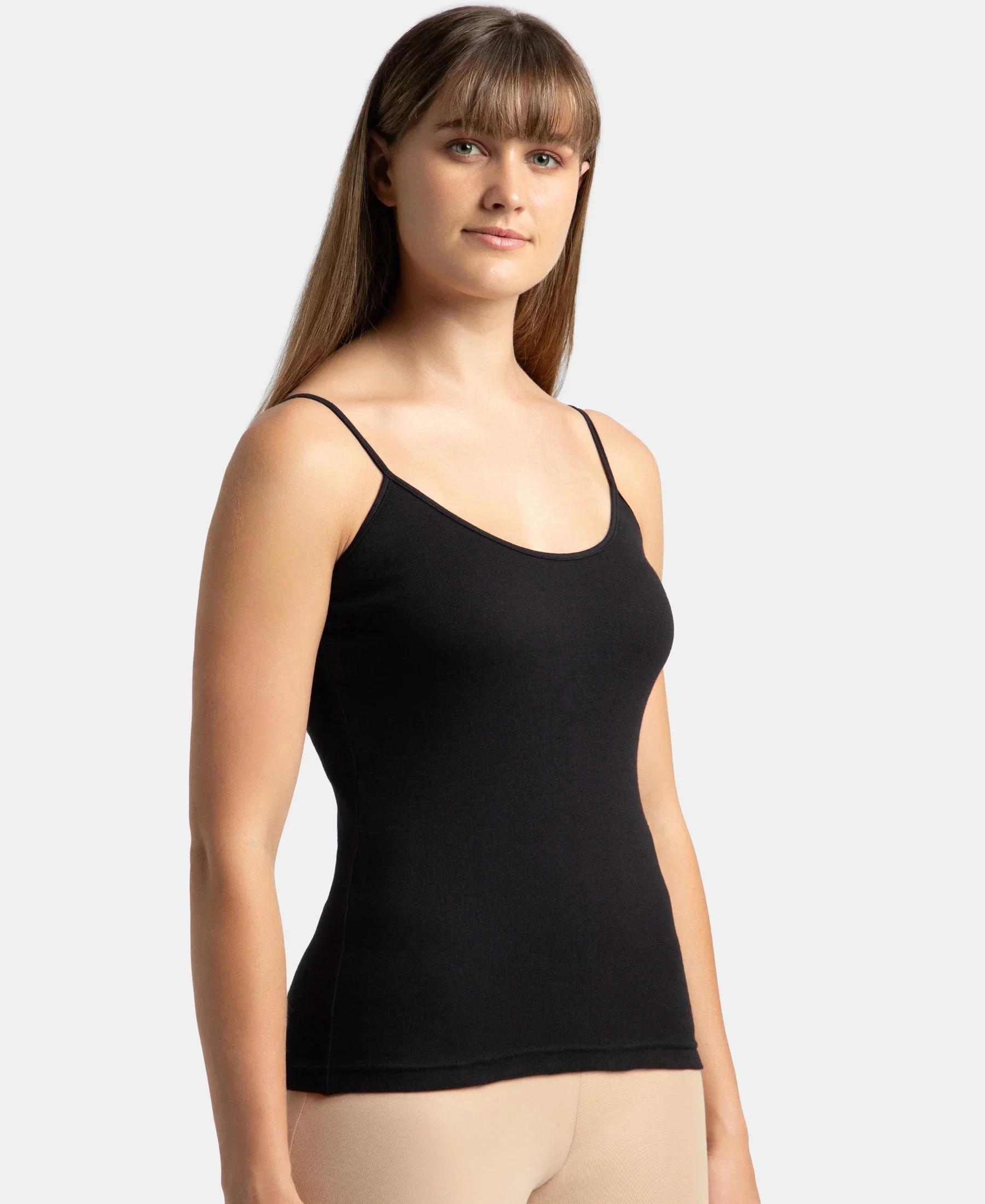 Super Combed Cotton Rib Camisole with Adjustable Straps and StayFresh Treatment - Black & Light Skin (Pack of 2) - Image 4