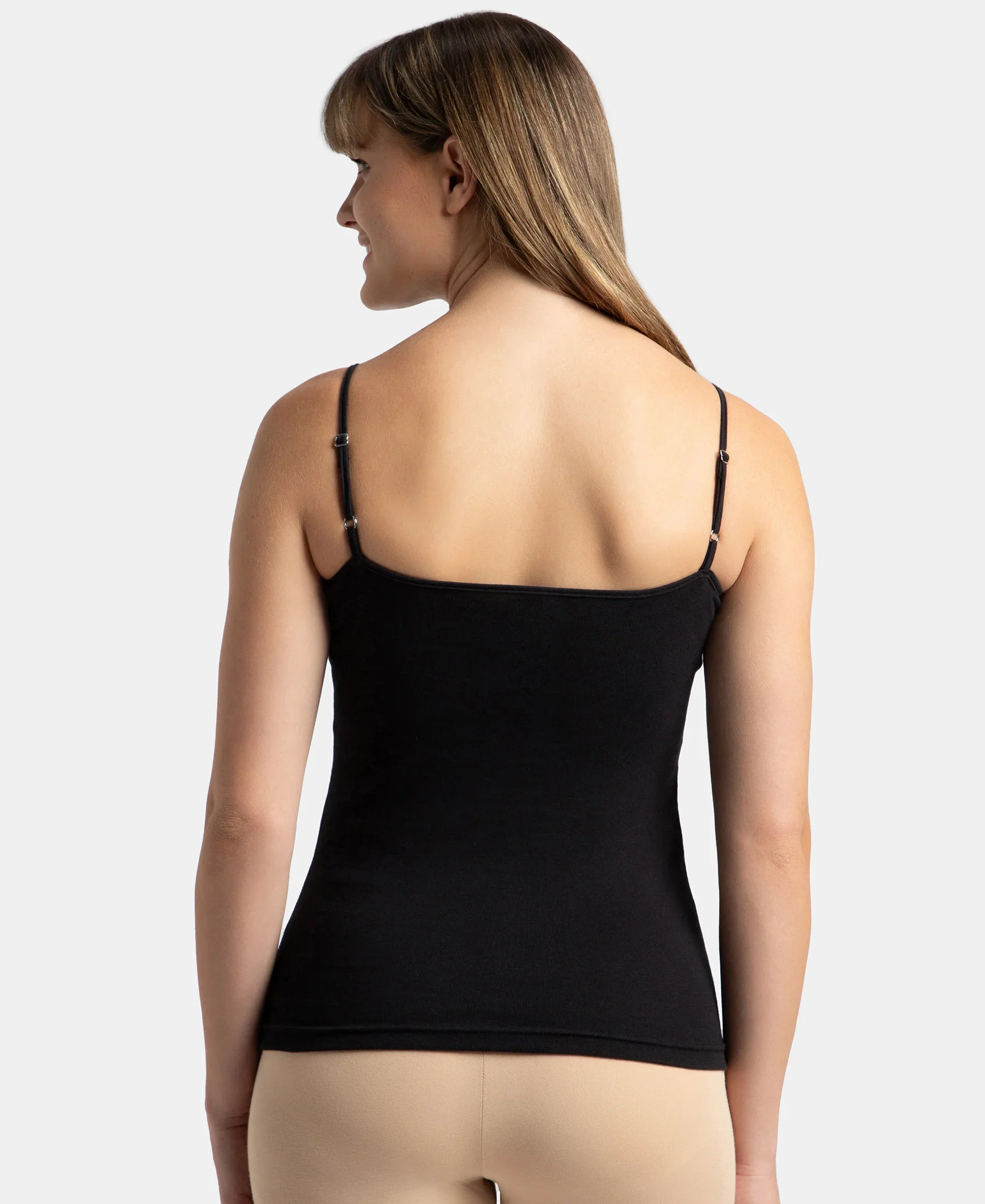 Super Combed Cotton Rib Camisole with Adjustable Straps and StayFresh Treatment - Black & Light Skin (Pack of 2) - Image 7