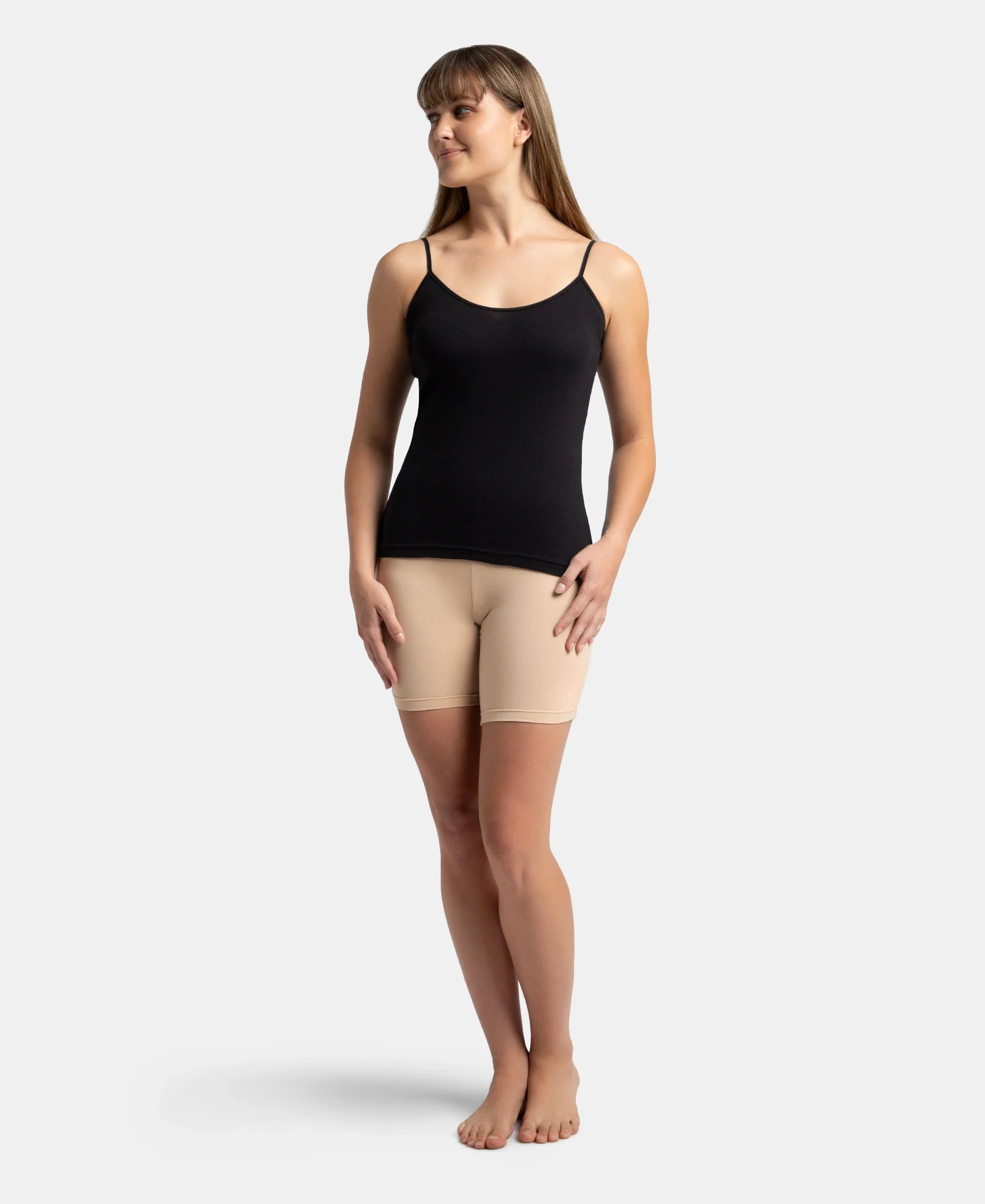 Super Combed Cotton Rib Camisole with Adjustable Straps and StayFresh Treatment - Black & Light Skin (Pack of 2) - Image 9