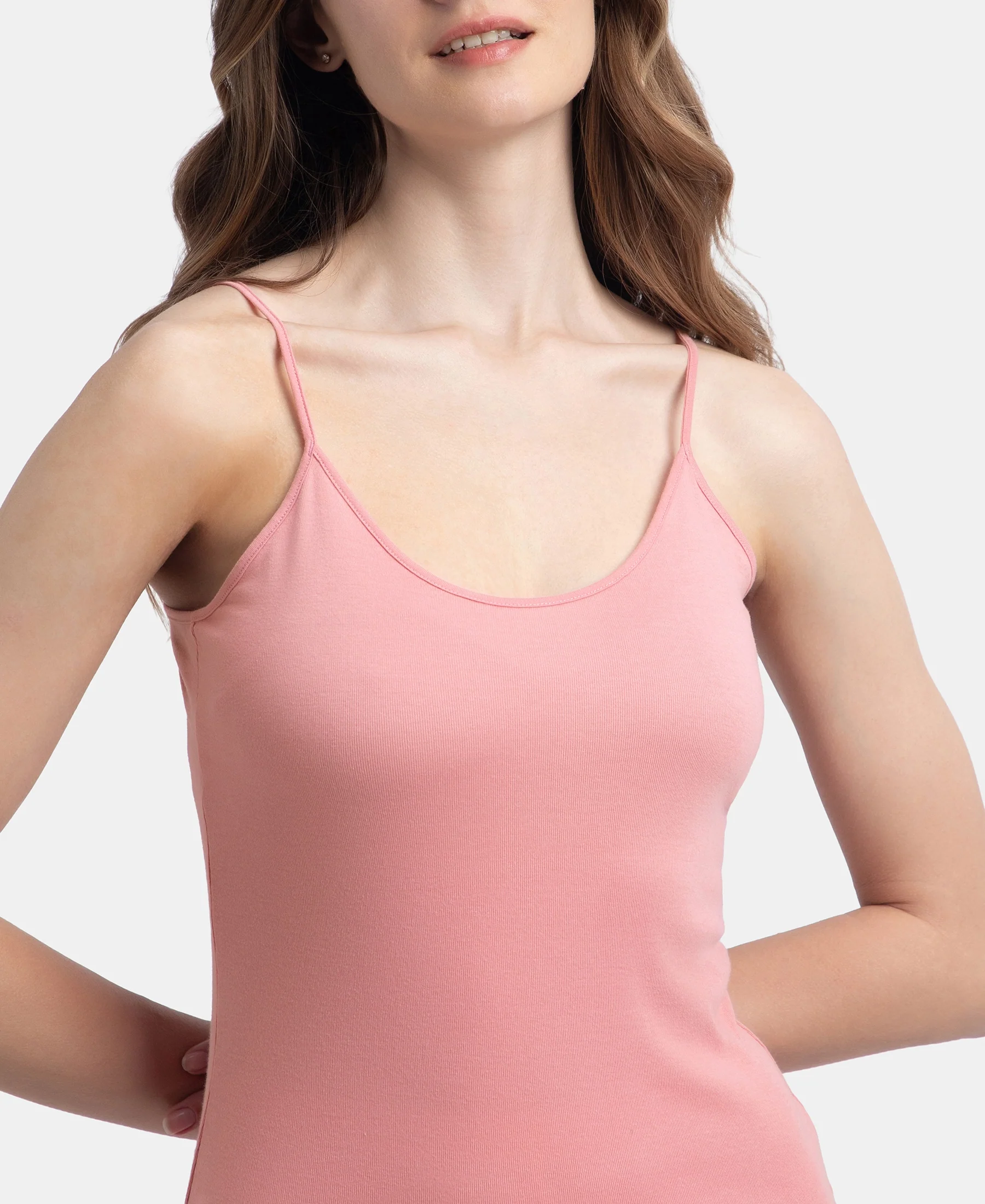 Super Combed Cotton Rib Camisole with Adjustable Straps and StayFresh Treatment - Rose - Image 7