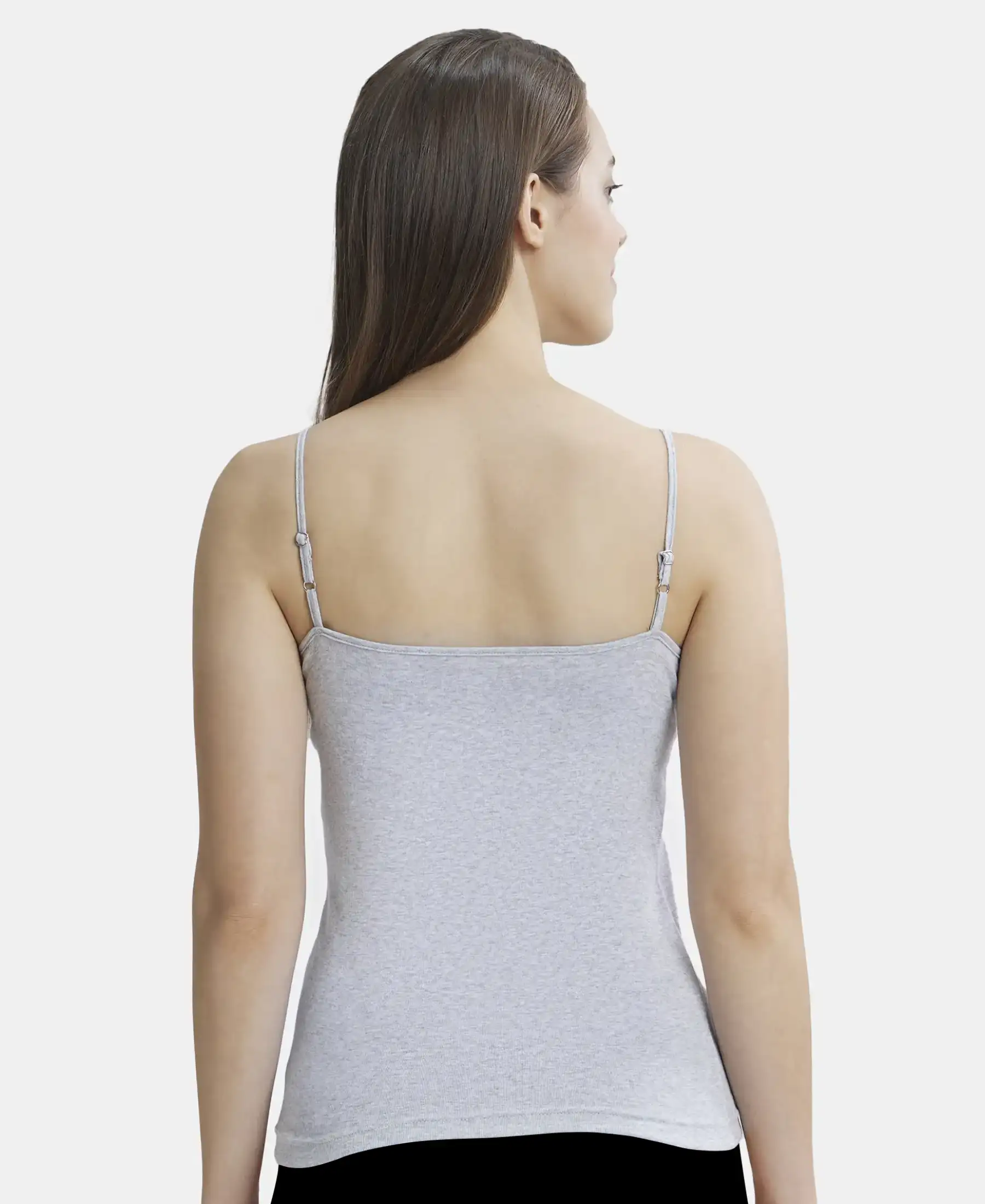 Super Combed Cotton Rib Camisole with Adjustable Straps and StayFresh Treatment - Steel Grey Melange & Light Skin (Pack of 2) - Image 7