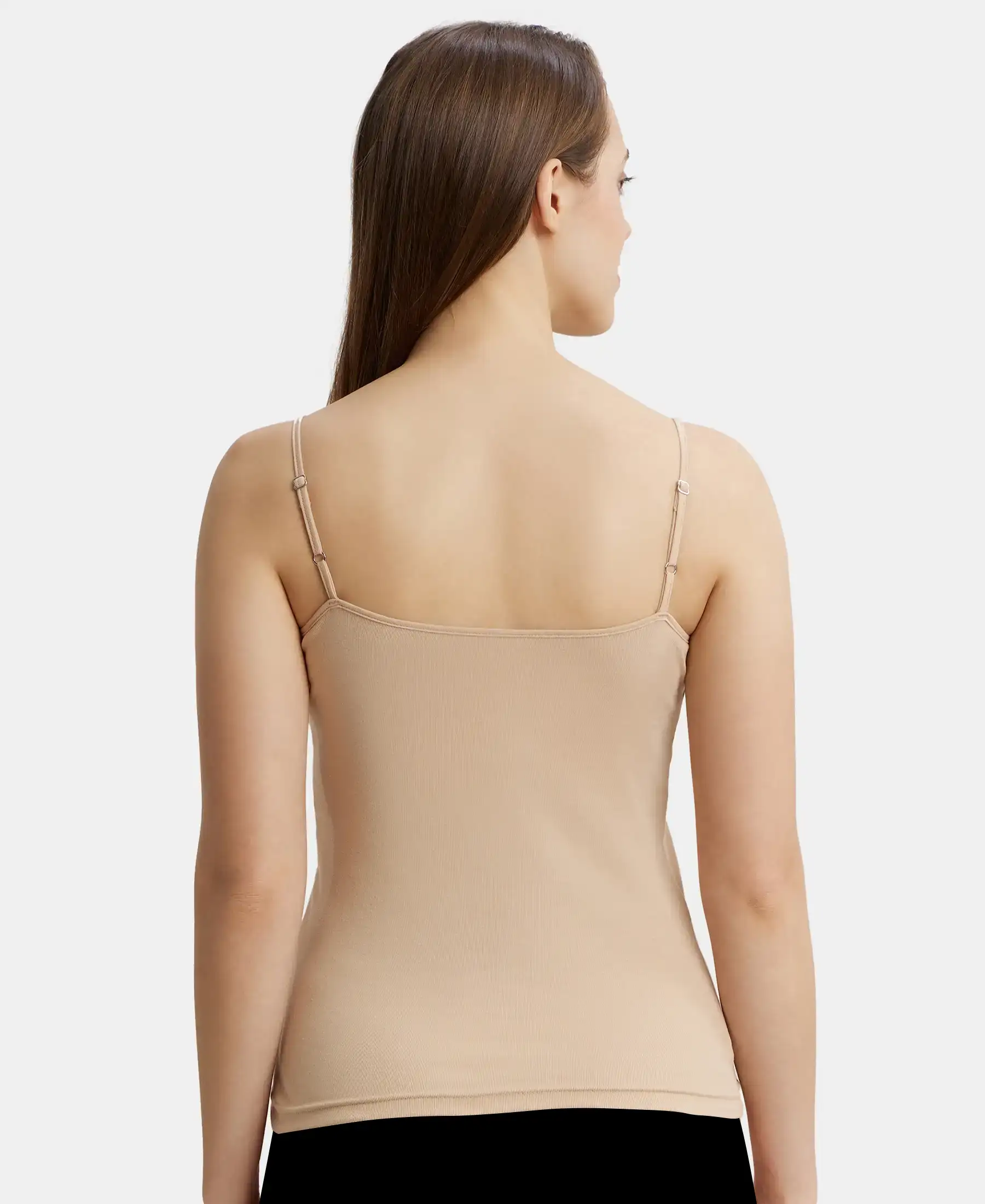 Super Combed Cotton Rib Camisole with Adjustable Straps and StayFresh Treatment - Steel Grey Melange & Light Skin (Pack of 2) - Image 8