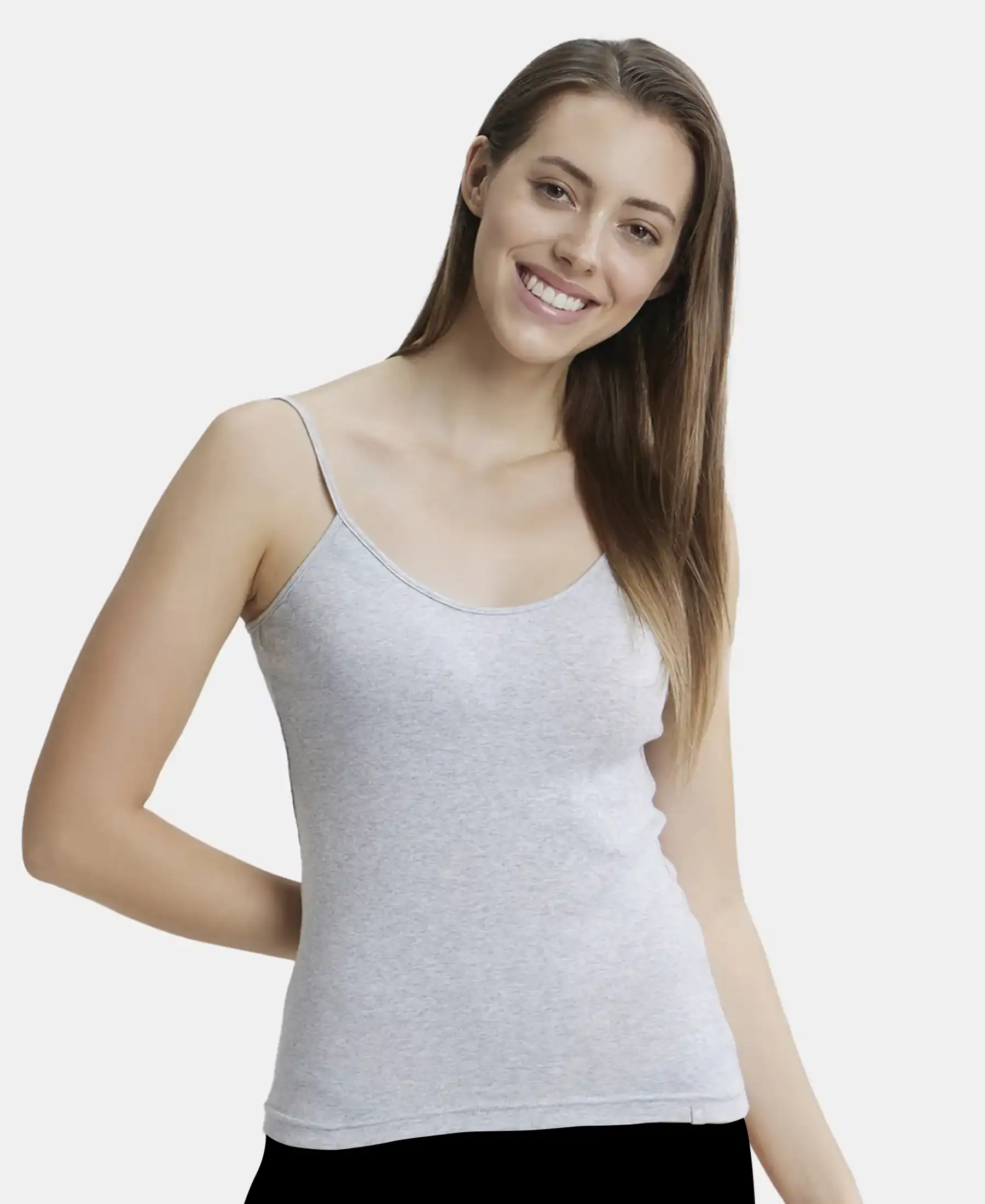 Super Combed Cotton Rib Camisole with Adjustable Straps and StayFresh Treatment - Steel Grey Melange & Light Skin (Pack of 2) - Image 9
