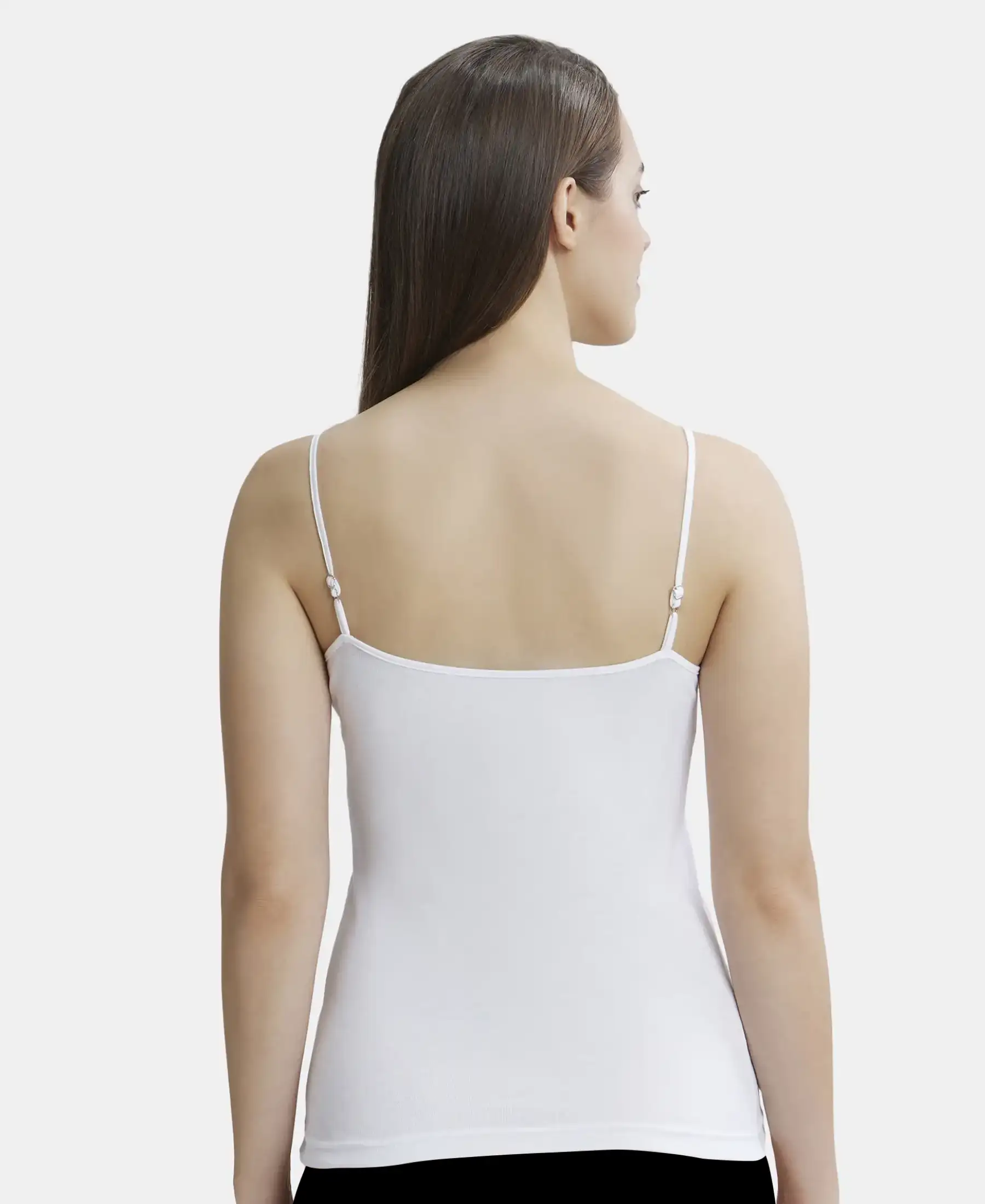 Super Combed Cotton Rib Camisole with Adjustable Straps and StayFresh Treatment - White - Image 3