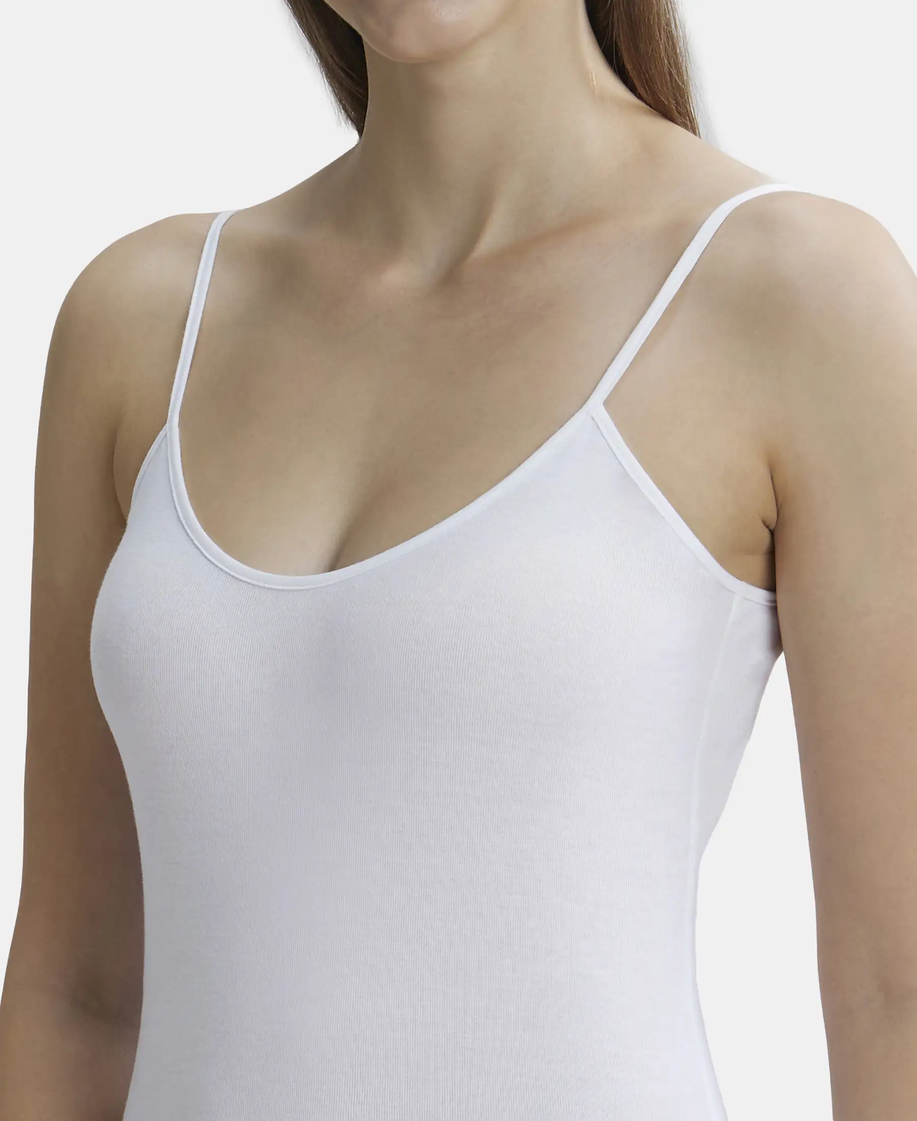 Super Combed Cotton Rib Camisole with Adjustable Straps and StayFresh Treatment - White - Image 6
