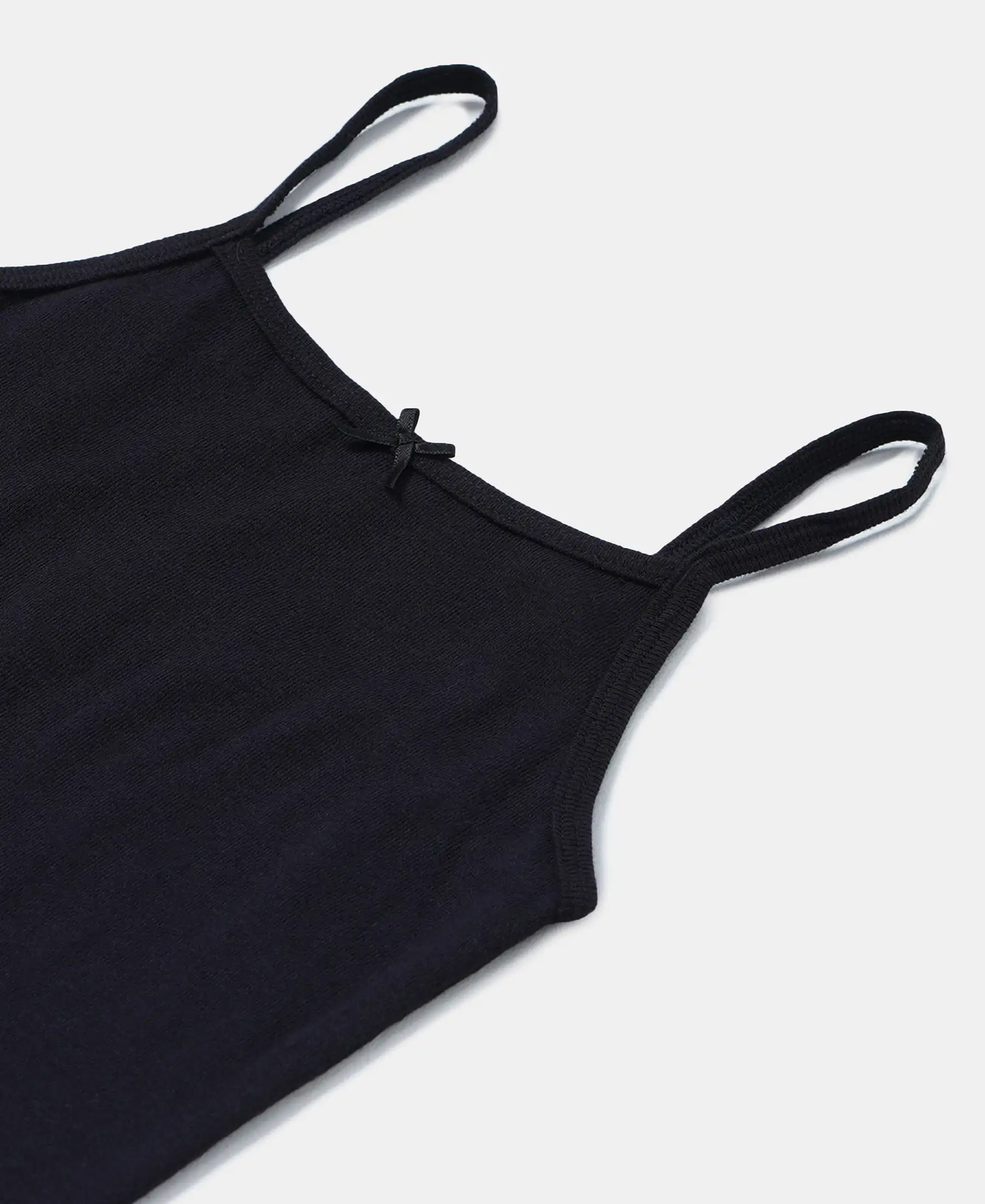 Super Combed Cotton Rib Fabric Camisole with Regular Straps - Black - Image 3