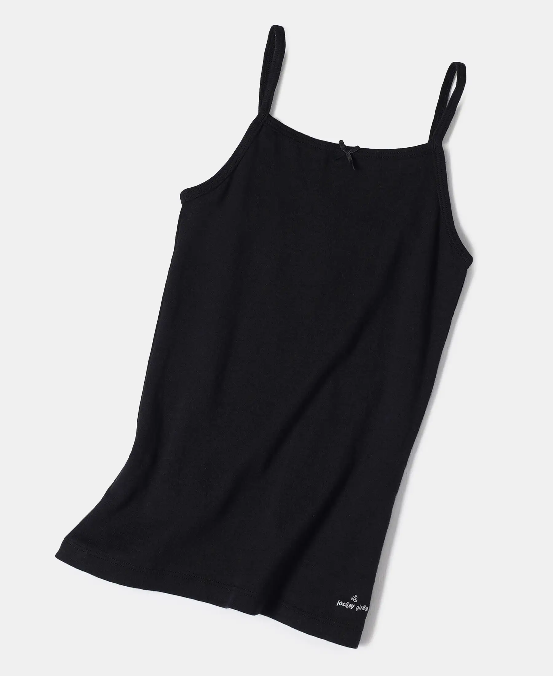Super Combed Cotton Rib Fabric Camisole with Regular Straps - Black - Image 4