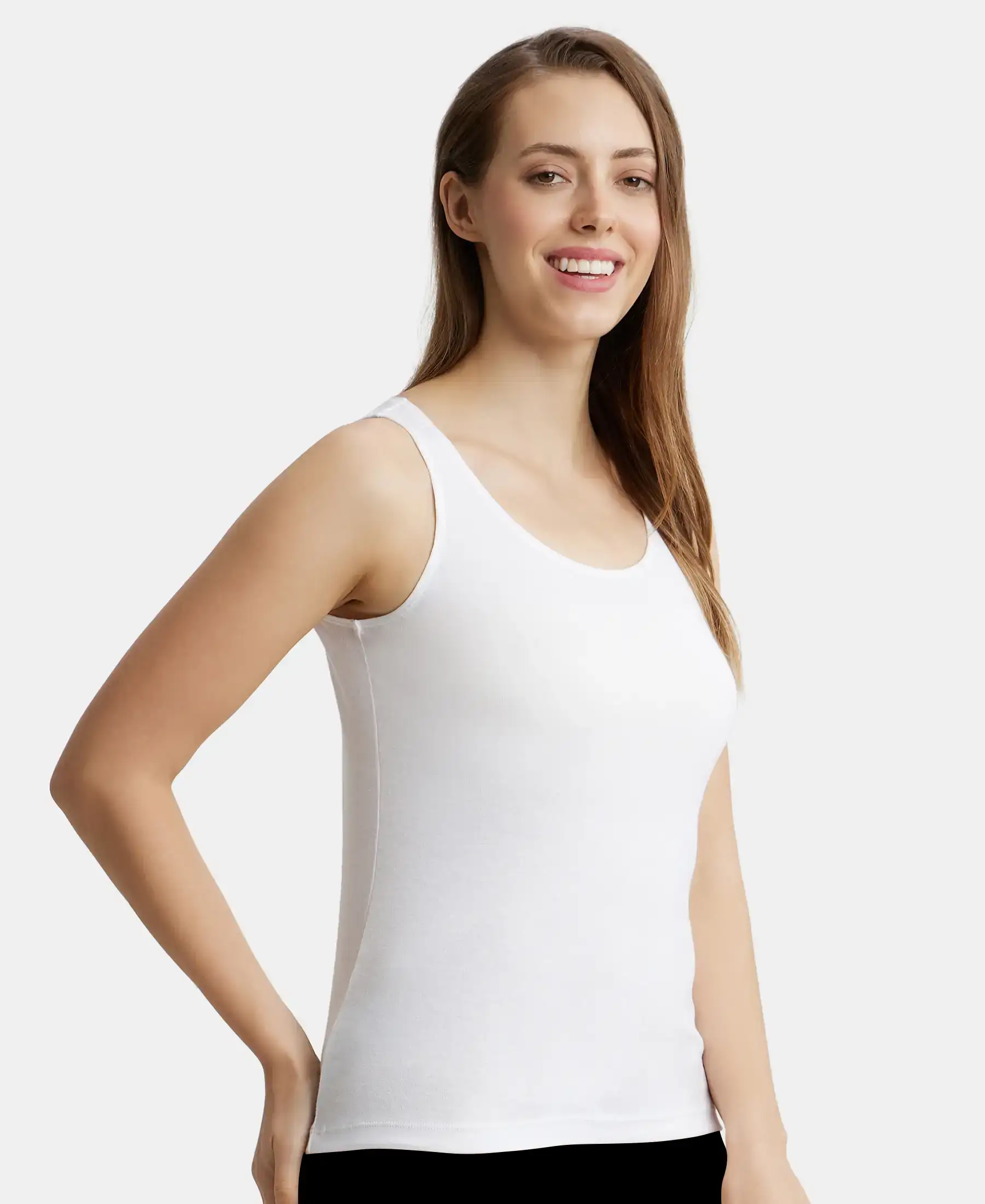 Super Combed Cotton Rib Fabric Inner Tank Top With StayFresh Treatment - White - Image 2