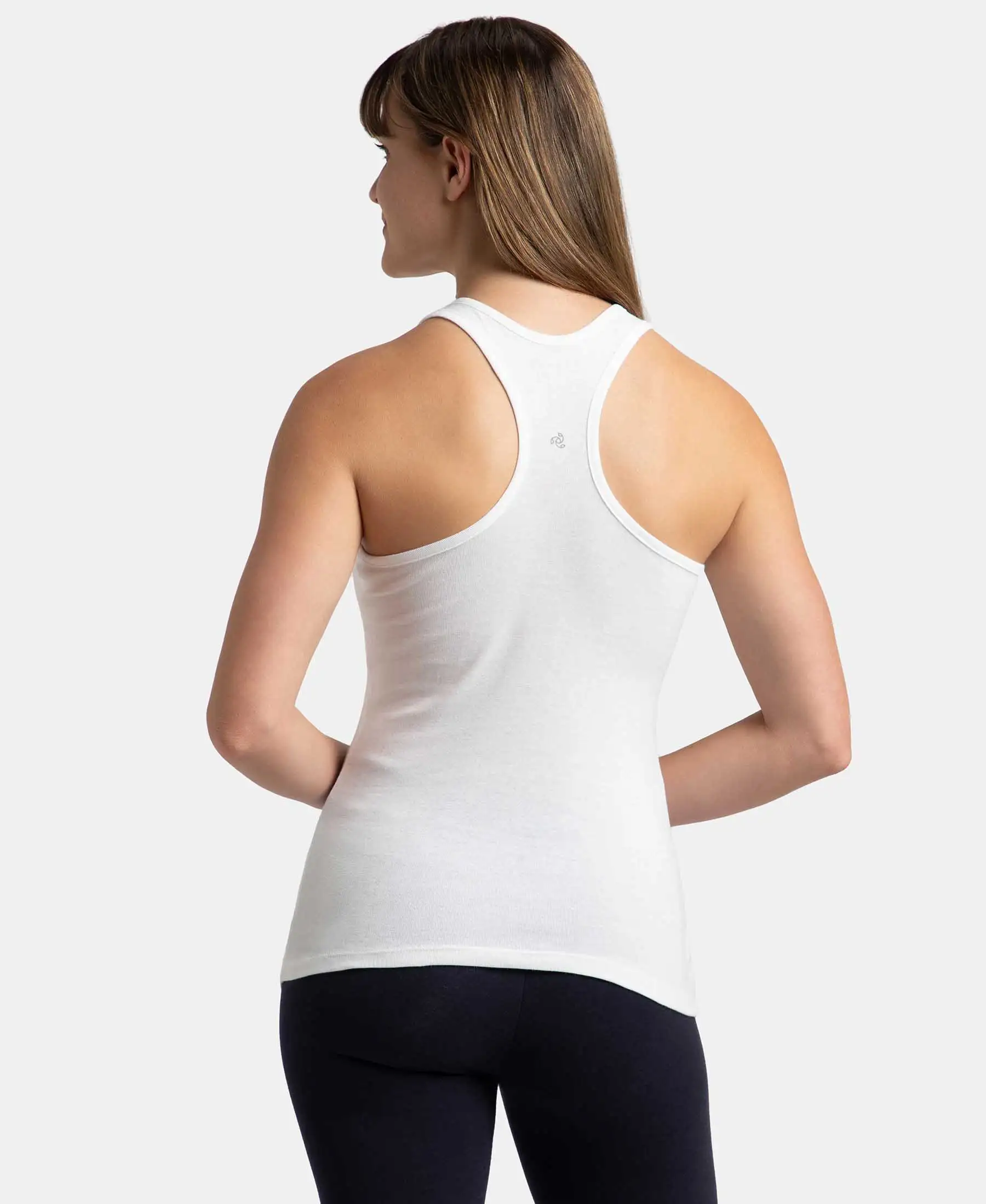 Super Combed Cotton Rib Fabric Slim Fit Solid Racerback Styled Tank Top - White - Image 3