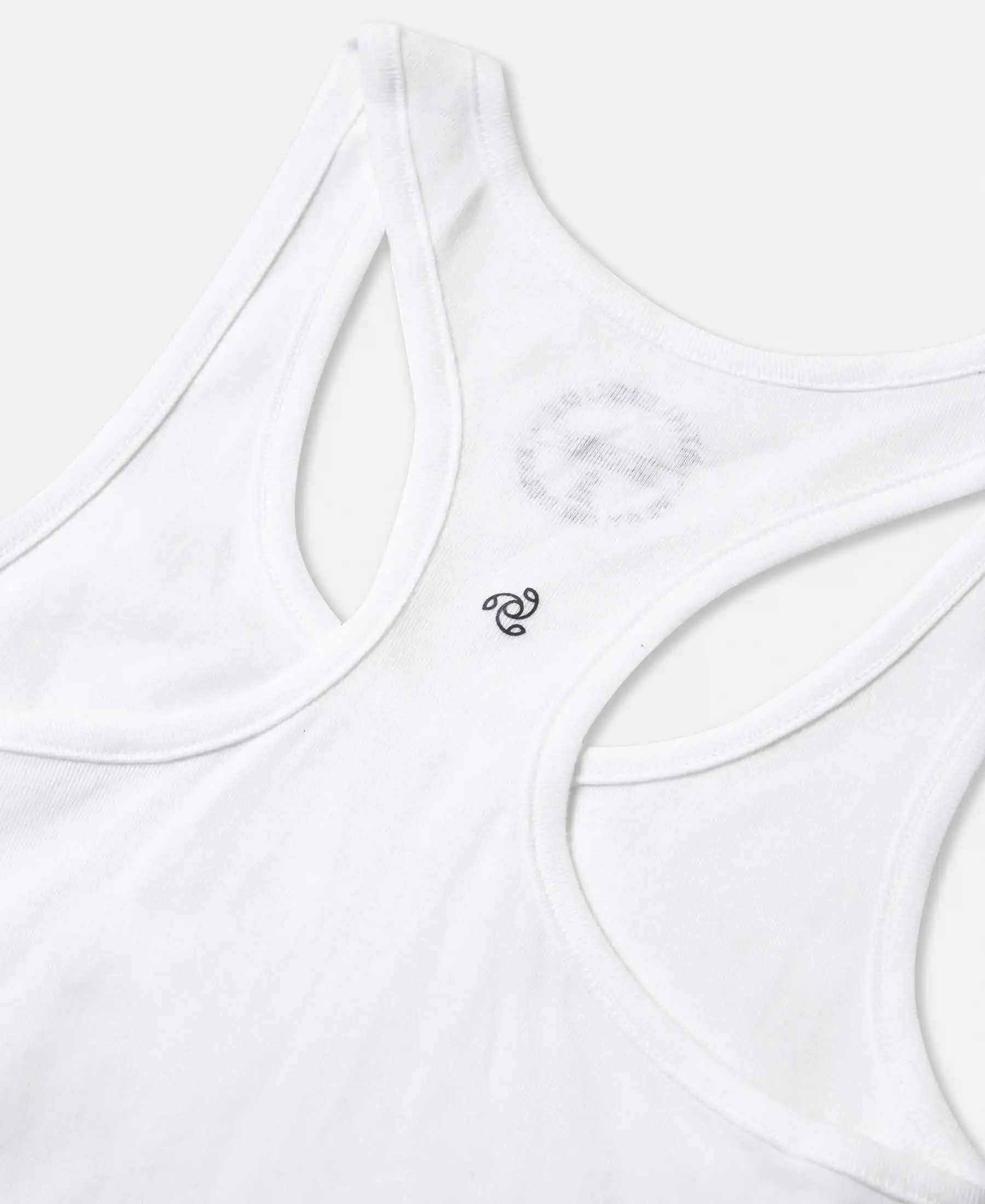 Super Combed Cotton Rib Fabric Slim Fit Solid Racerback Styled Tank Top - White - Image 9
