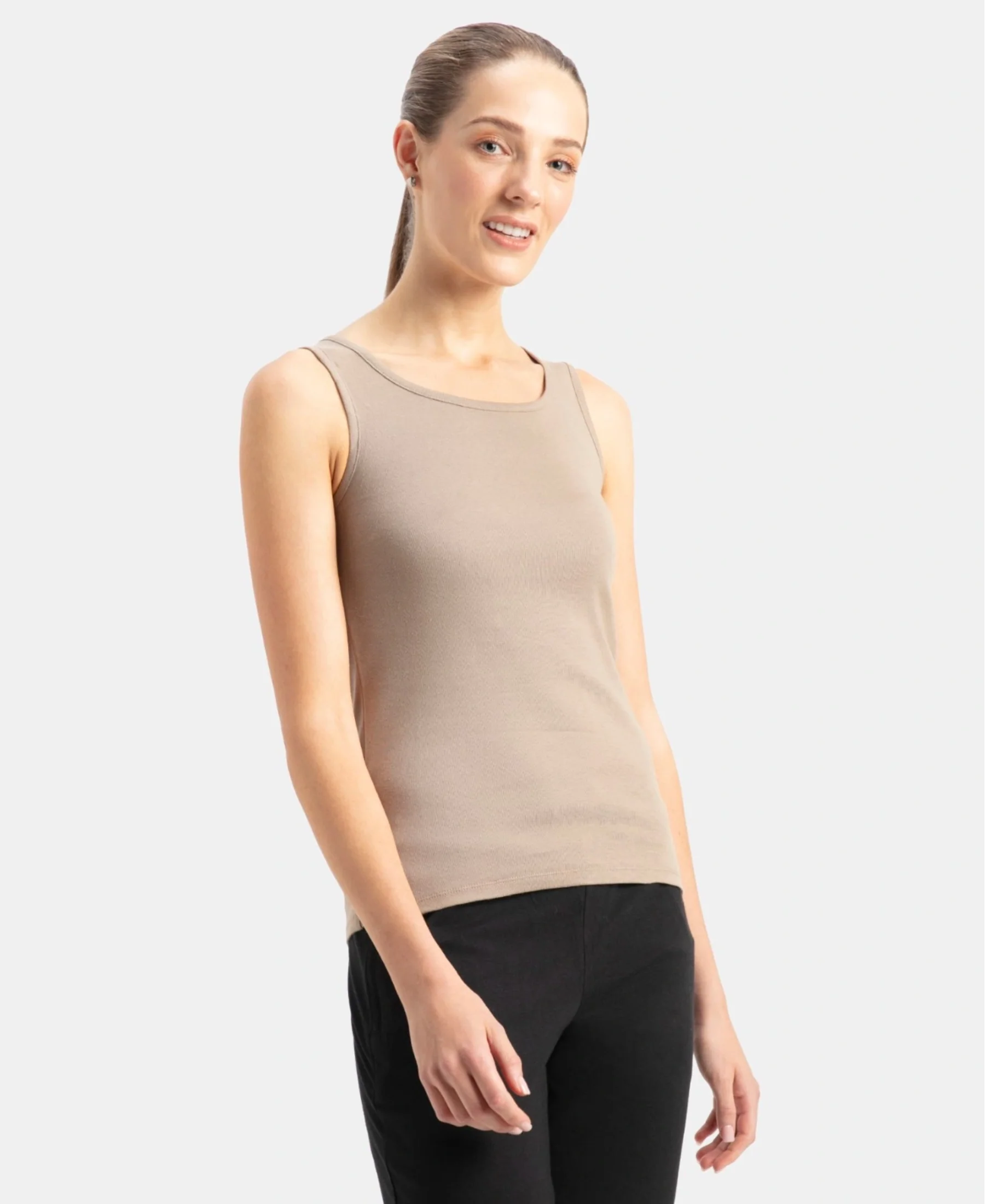 Super Combed Cotton Rib Fabric Slim Fit Solid Tank Top - Desert Taupe - Image 2
