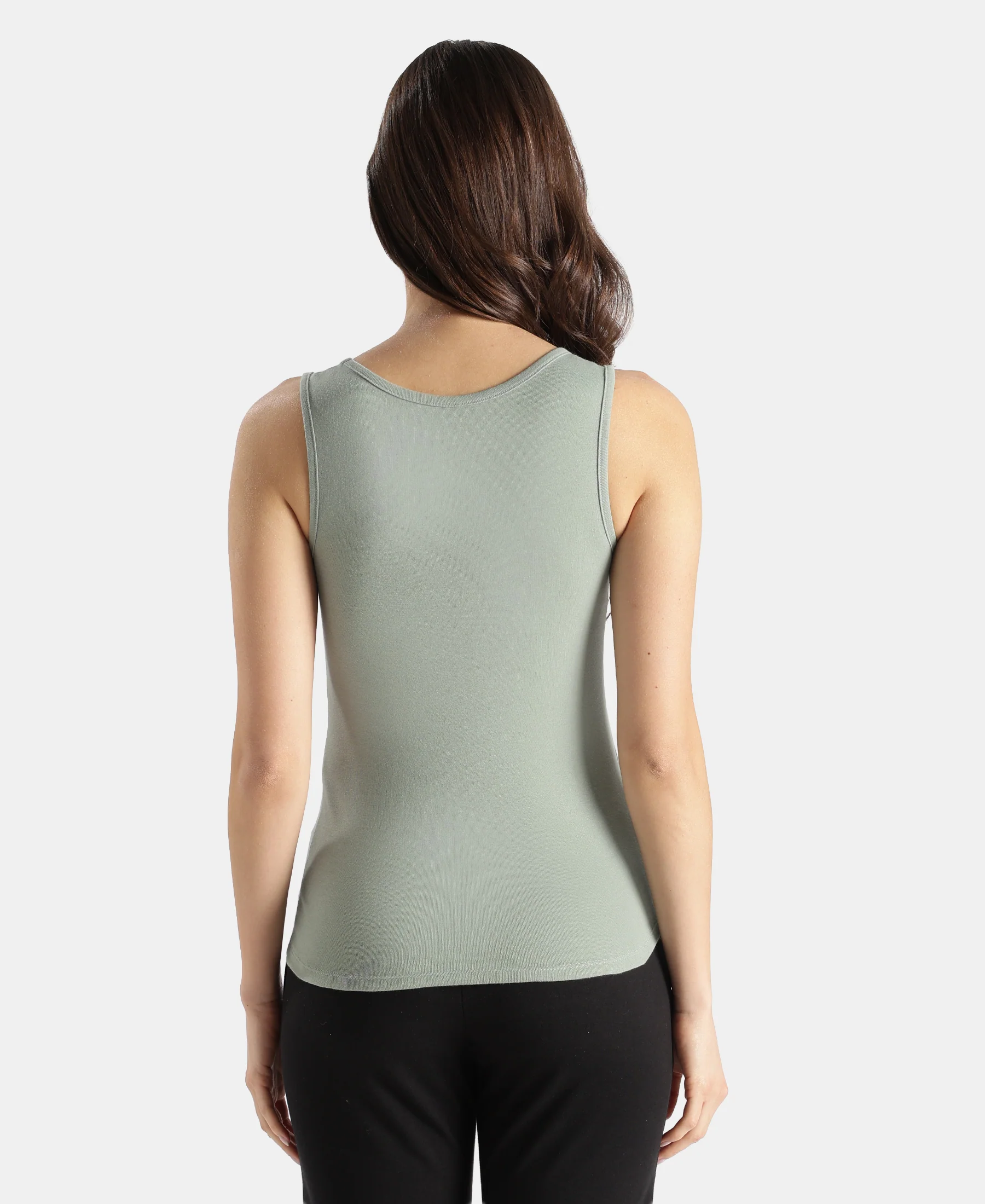 Super Combed Cotton Rib Fabric Slim Fit Solid Tank Top - Iceberg Green - Image 3