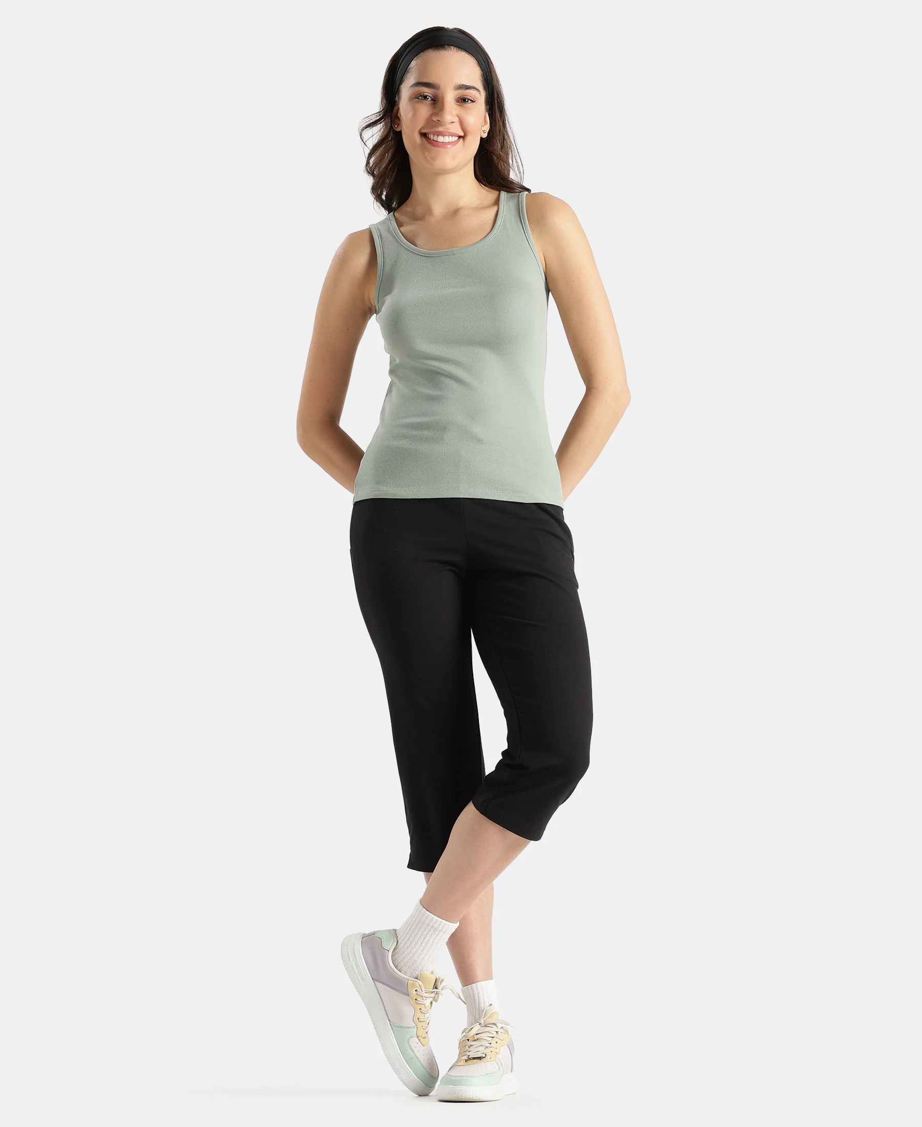 Super Combed Cotton Rib Fabric Slim Fit Solid Tank Top - Iceberg Green - Image 4