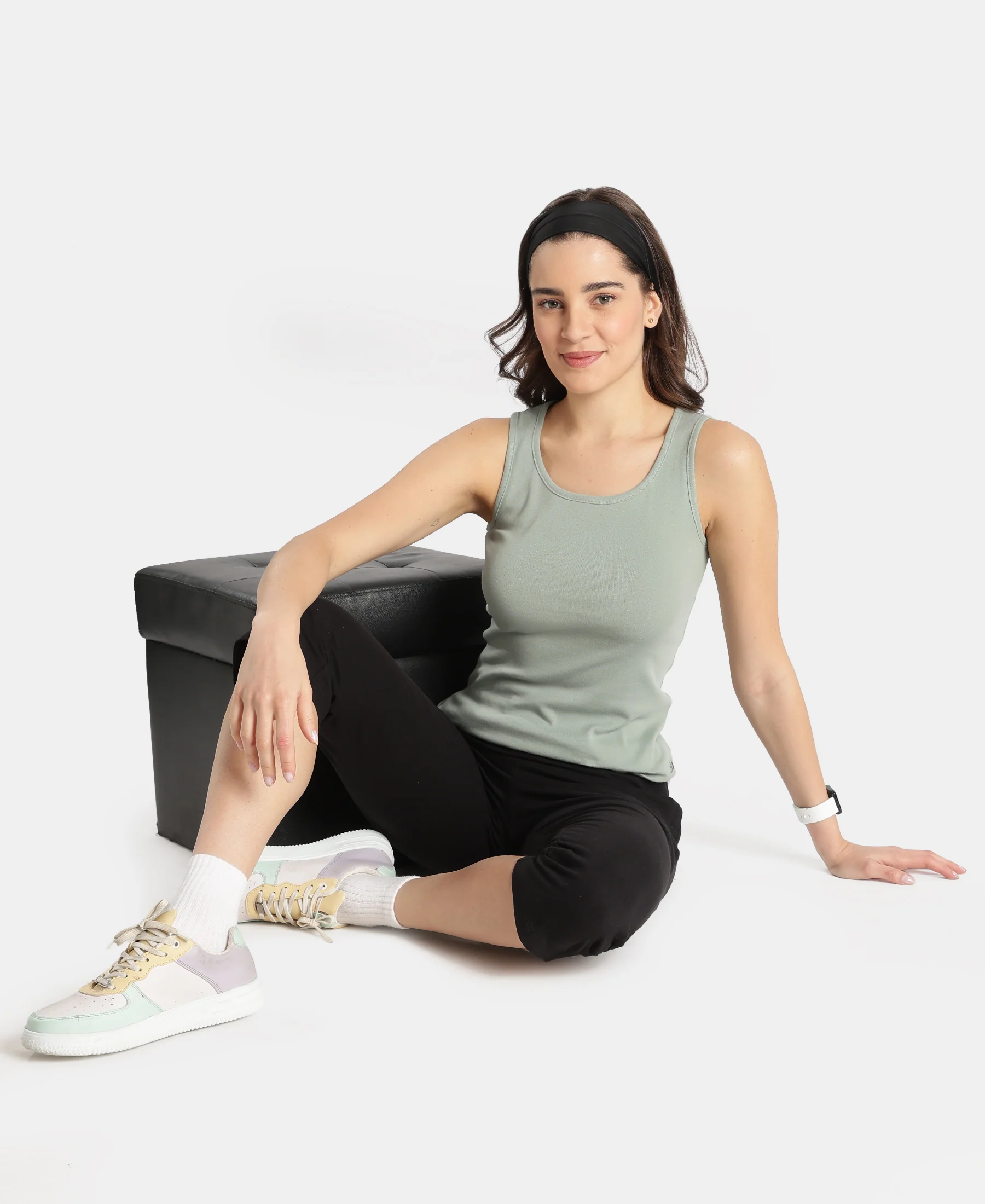 Super Combed Cotton Rib Fabric Slim Fit Solid Tank Top - Iceberg Green - Image 6